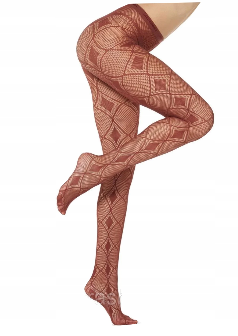 CALZEDONIA RAJSTOPY wzory fantazyjne kabaretki romby siatka brąz 3/4