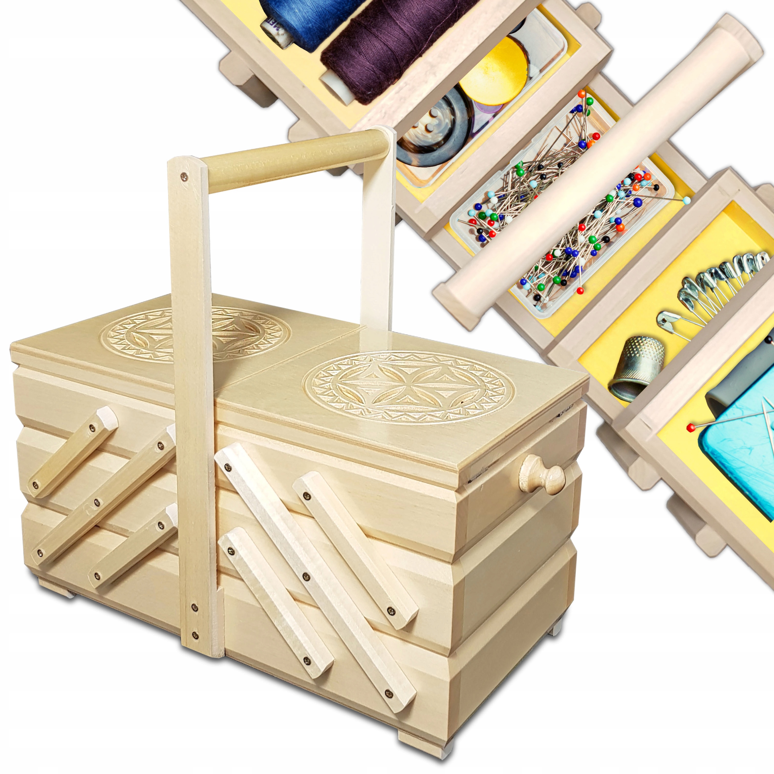 Niciarka Dřevěný Kufřík Zásobník na nitě dárek Na Svátek Matek Matky