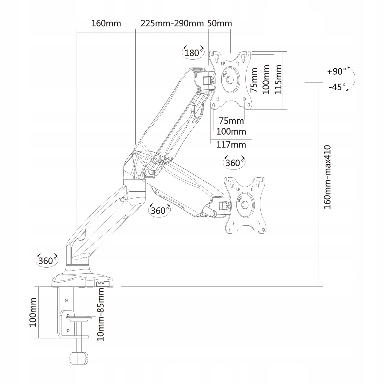 BIURKOWY OBROTOWY UCHWYT MONITORA LCD GAZOWY 13-32 Stan opakowania oryginalne