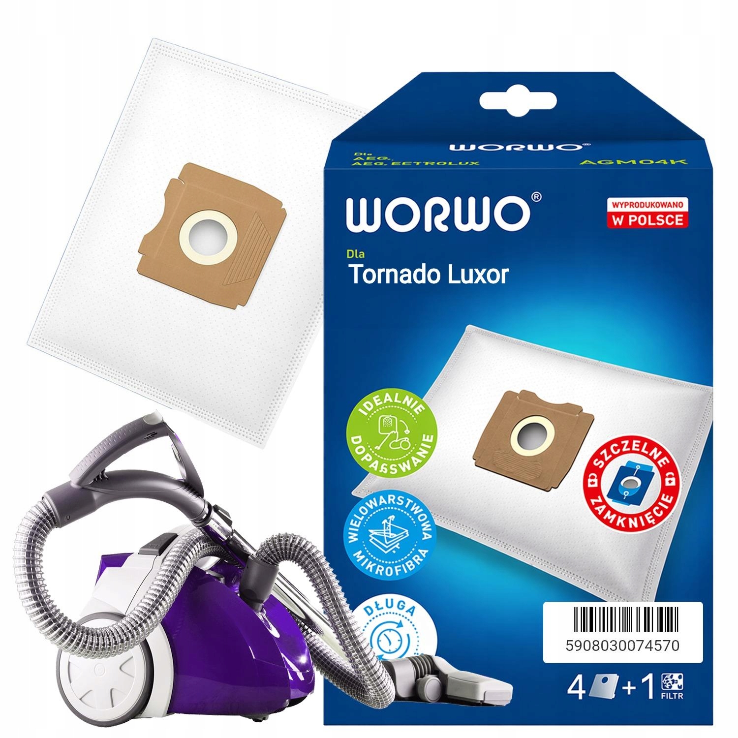 Worki Do Odkurzacza Tornado Luxor AGMB01, 4 Sztuki, Filtr,