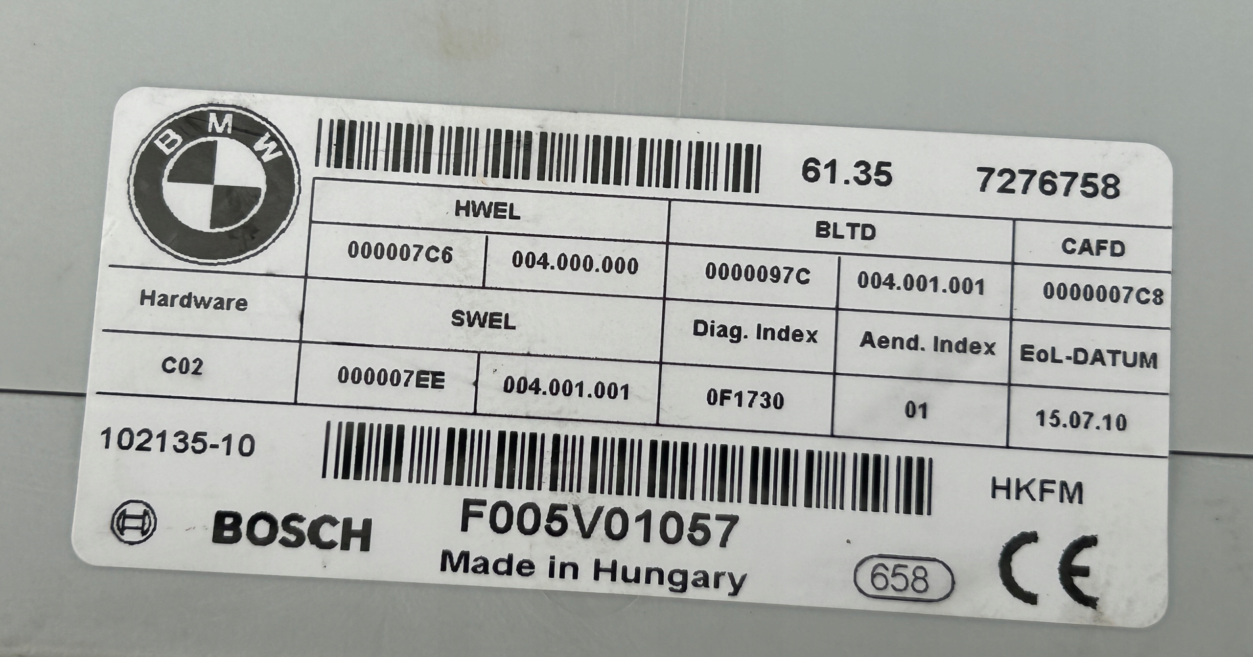 module control unit bonnet boot BMW 5 F11 7276758