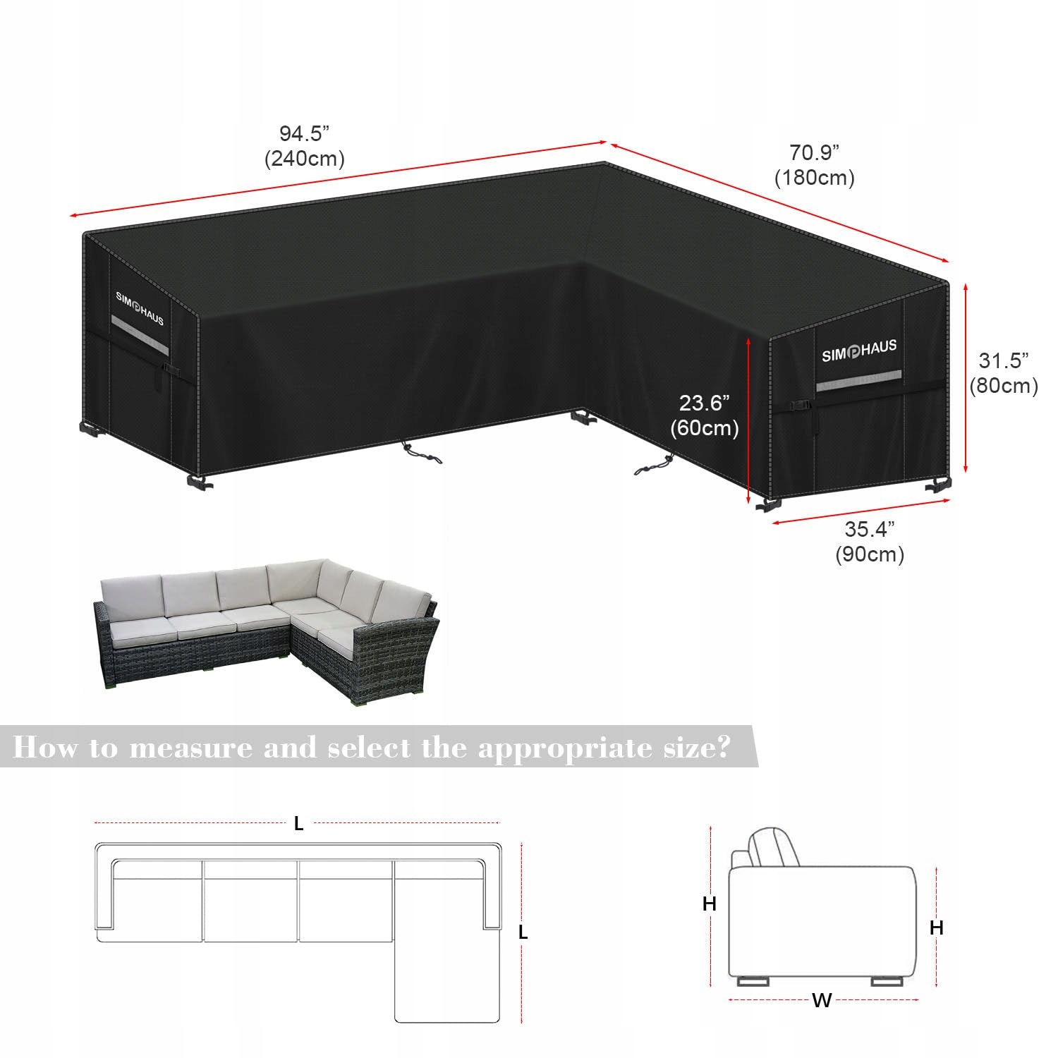 Pokrowiec Na Meble Ogrodowe L Kształt Wodoodporny UV 240x180 SIMPHAUS — miniatura 2