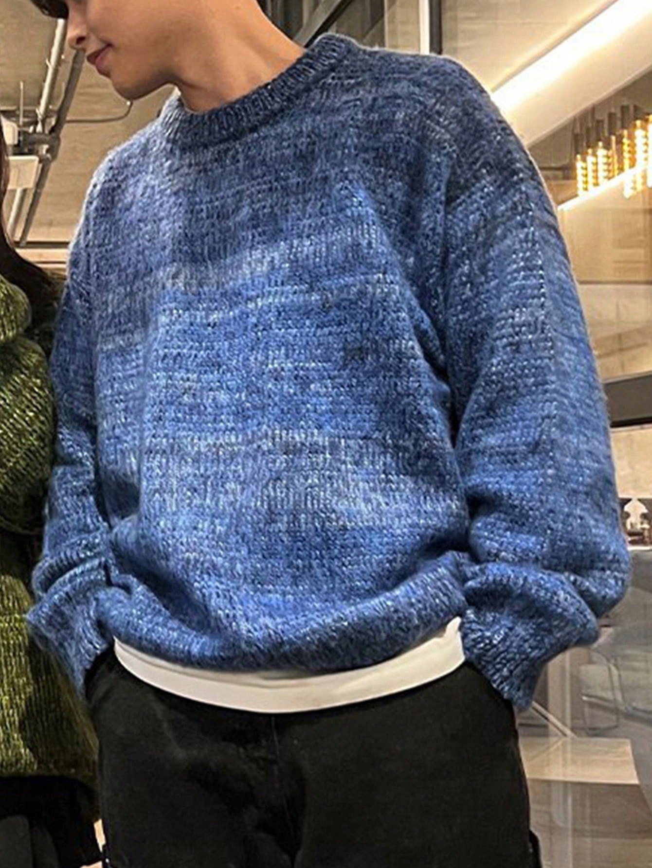 Pánský Oversize Svetr S Volnými Sníženými Rameny Modrý Casual Dazy S