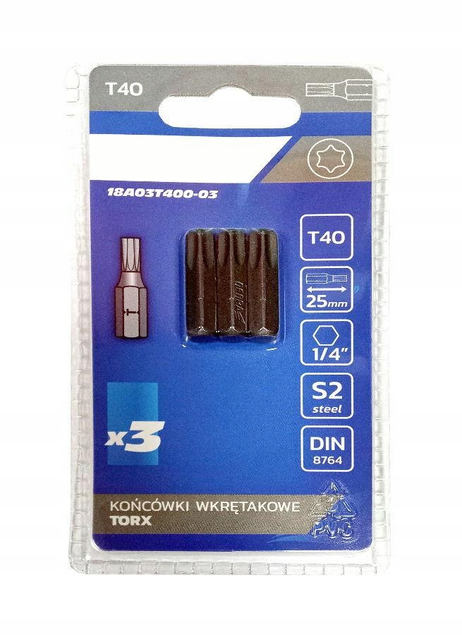 BIT grot końcówka TORX T40 x 25mm stal S2 - 3szt