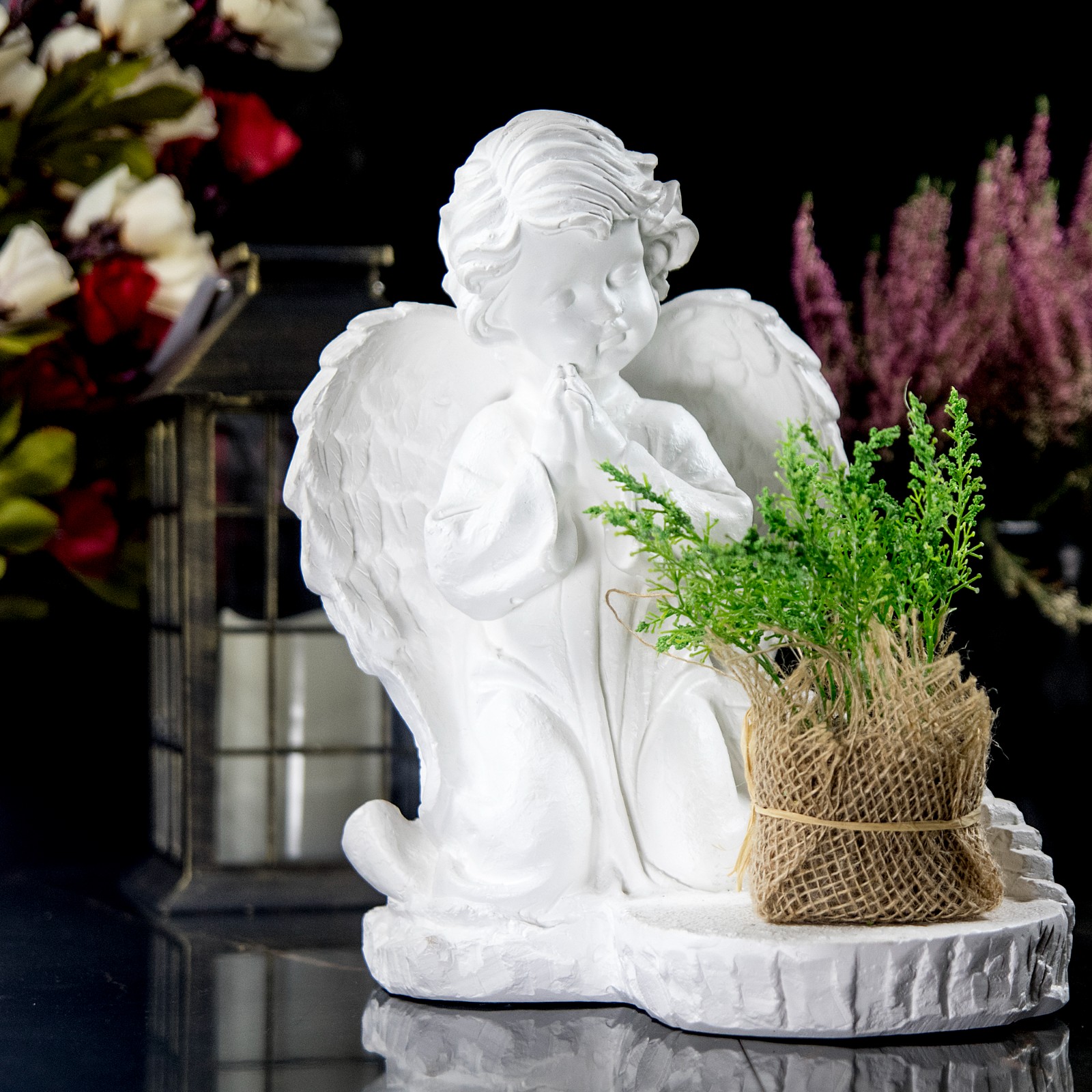 OZDOBA GIPSOWA ANIOŁ DUŻA FIGURKA NAGROBNA NA GRÓB Wysokość produktu 32 cm