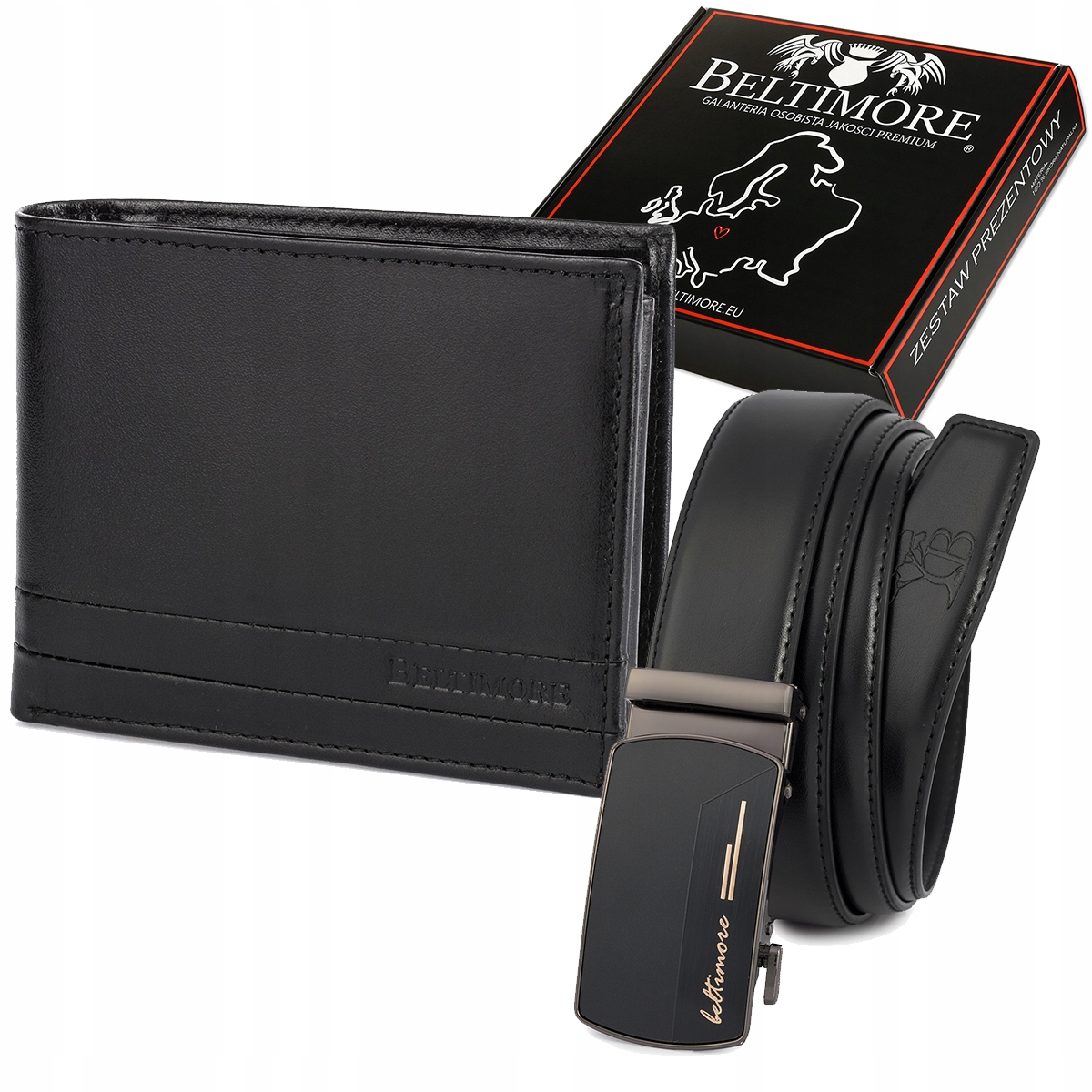 Pánská kožená pásek s opaskem a Dárková sada černé krabička Beltimore