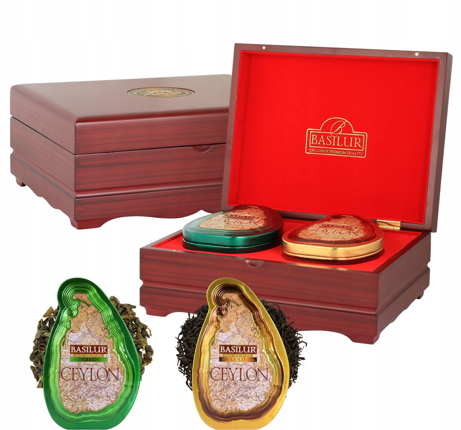 Levně Basilur Dřevěný Expozitor sada čajů Green a Gold jako dárek 2x100g