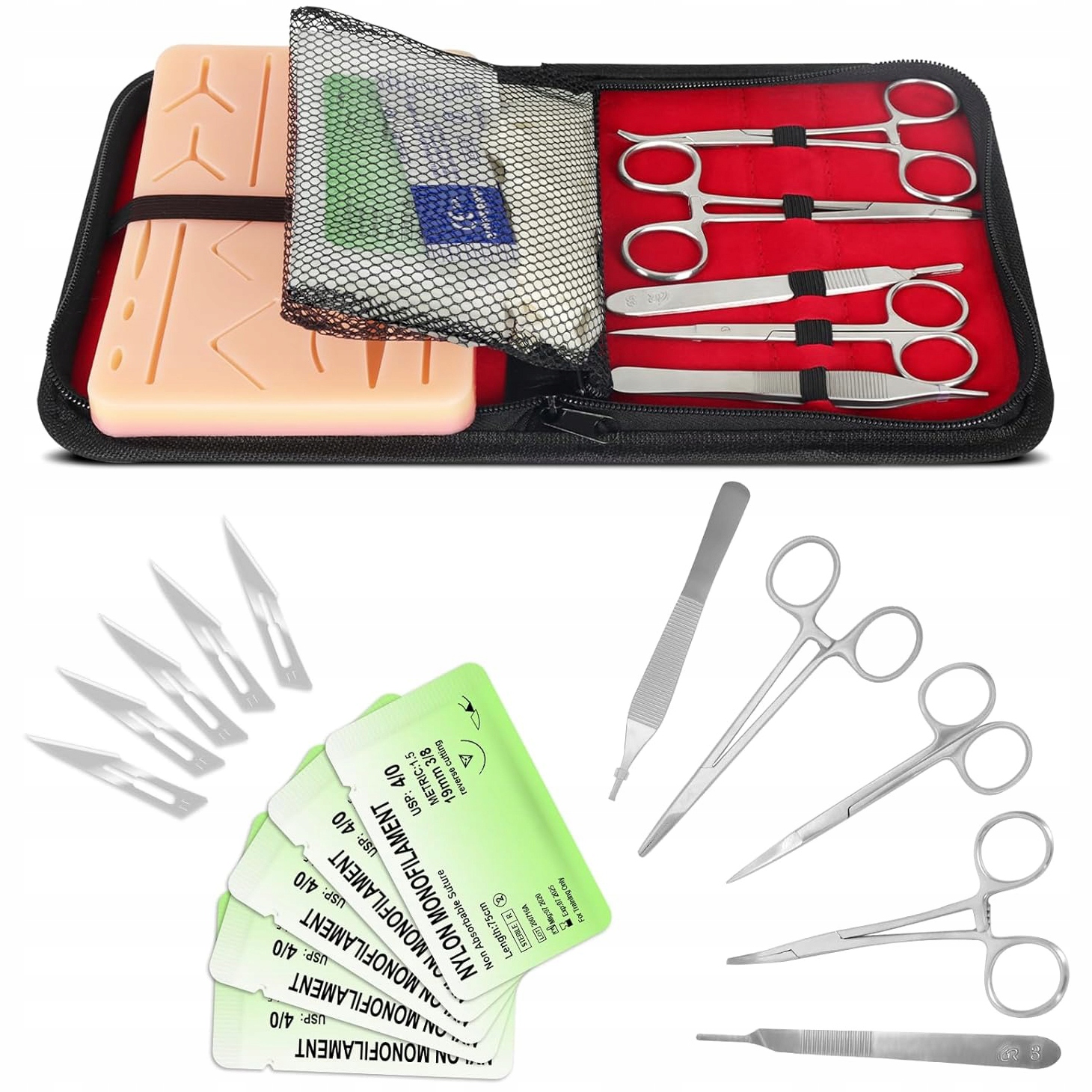 Zestaw do nauki szycia chirurgicznego Skinpad nożyczki nici igły 17 el.