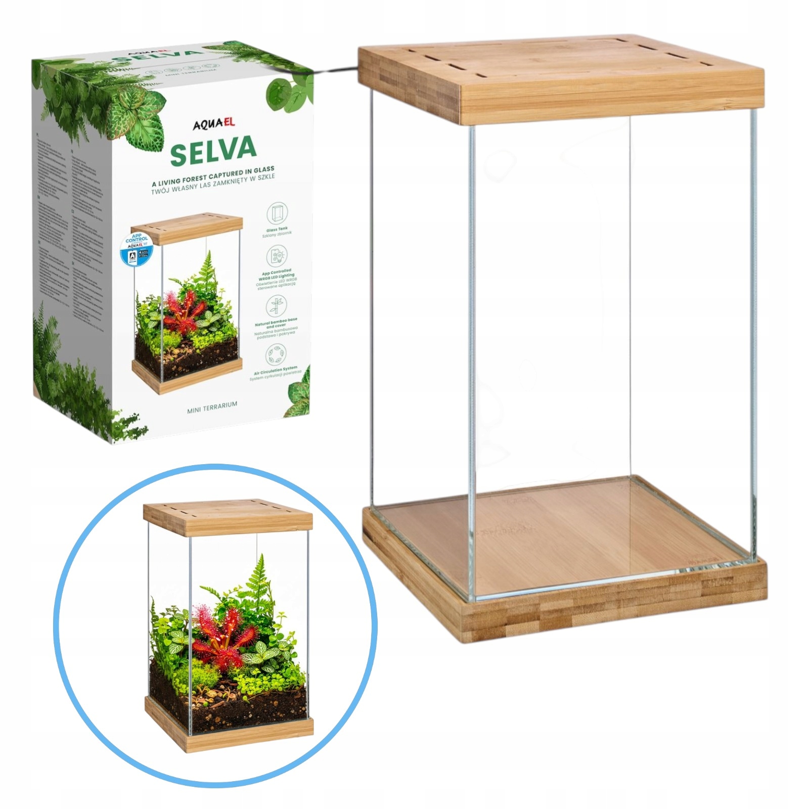 Aquael Selva Mini Terrarium Drewniana Podkładka Przykrywka 20x20x30cm