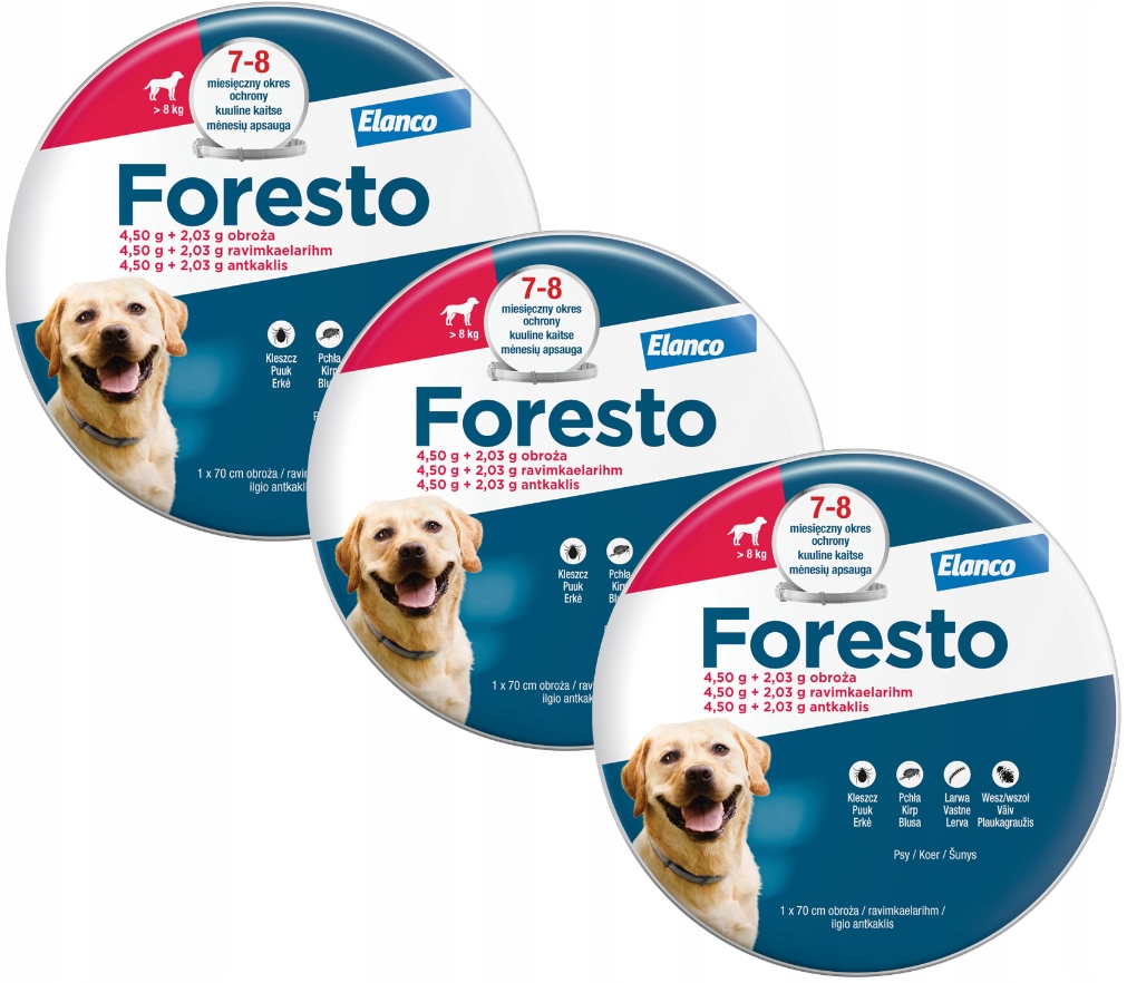 Foresto Duża Obroża na pchły kleszcze dla psa od 8 kg 70 cm 3 sztuki