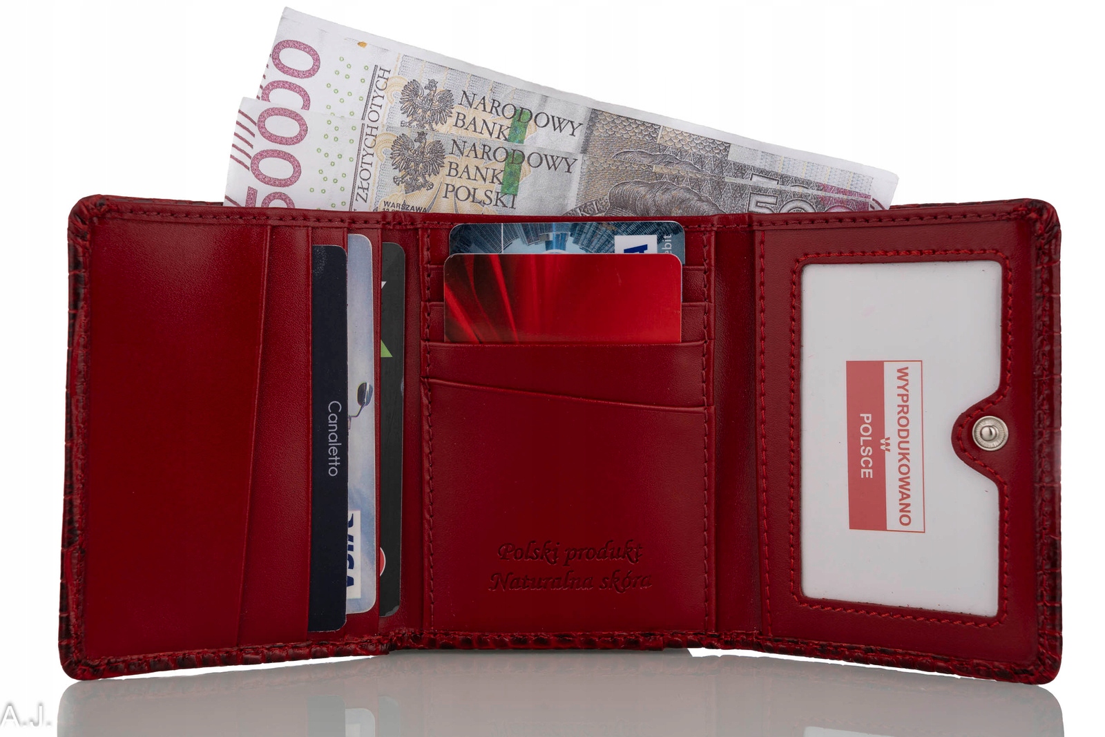 PORTFEL DAMSKI SKÓRZANY MAŁY ELEGANCKI SKÓRY ZAMEK RFID Kolor czerwony