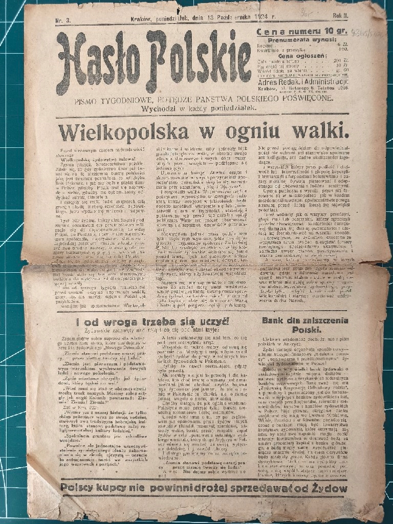 HASŁO POLSKIE 1924 r. CZASOPISMO NARODOWE, ŻYDZI