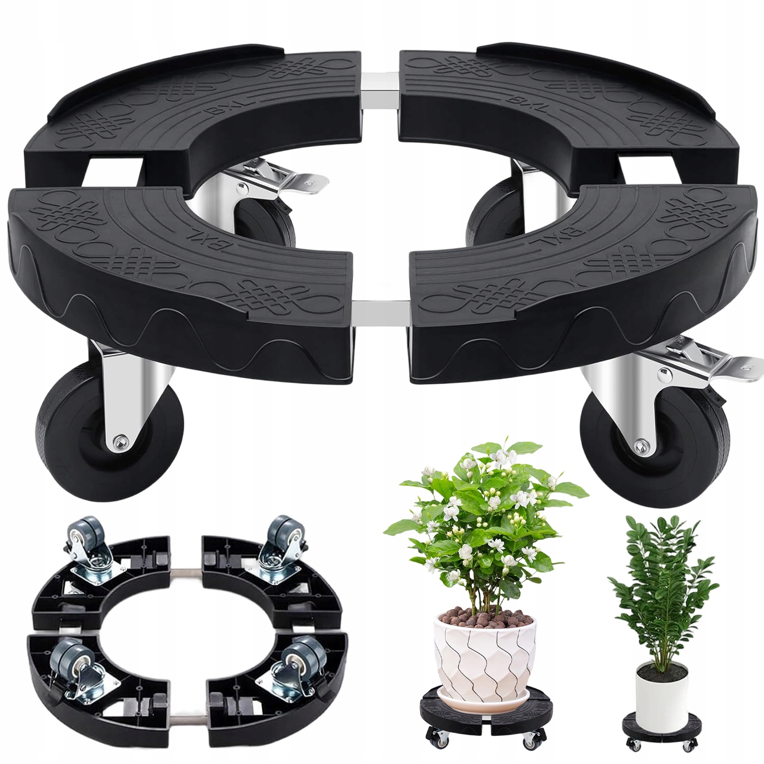 Platforma, Výsuvná Základna 38-48 CM Až 220 Kg Pod Květináče, Kolečka Černá