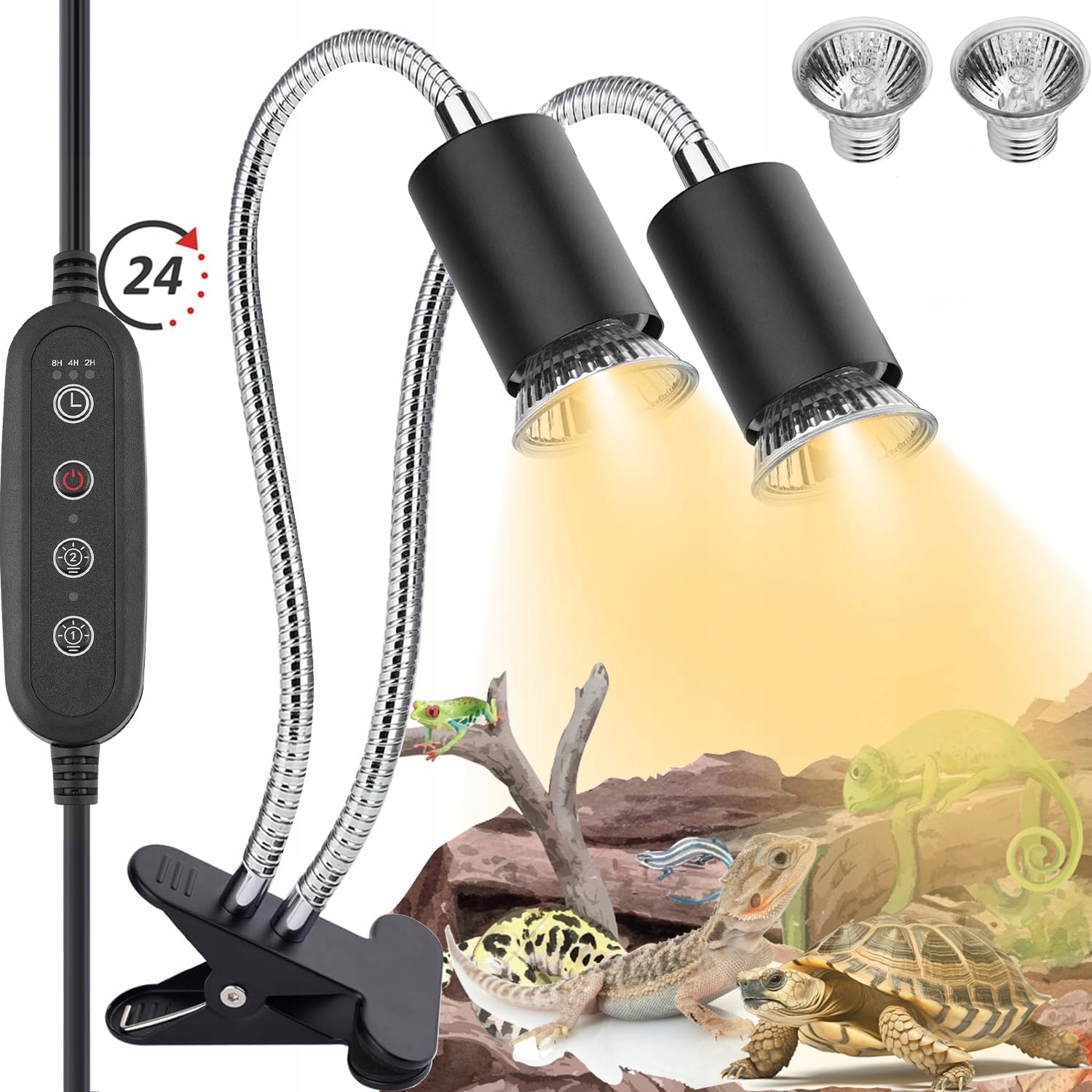 Levně Topná Lampa Želva, 2 Žárovky Uva Uvb 25/50W Topná Lampa Pro Plazy, E27