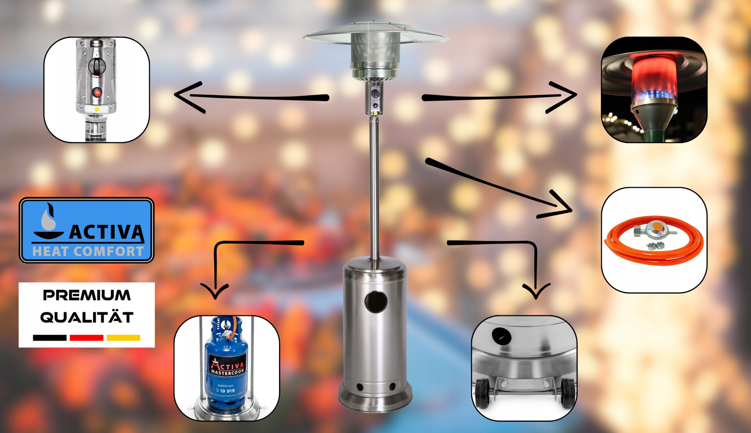 GAZOWY OGRZEWACZ OGRODOWY, PROMIENNIK ECO-PLUS 9,0 kW + reduktor do butli EAN (GTIN) 4260636345067