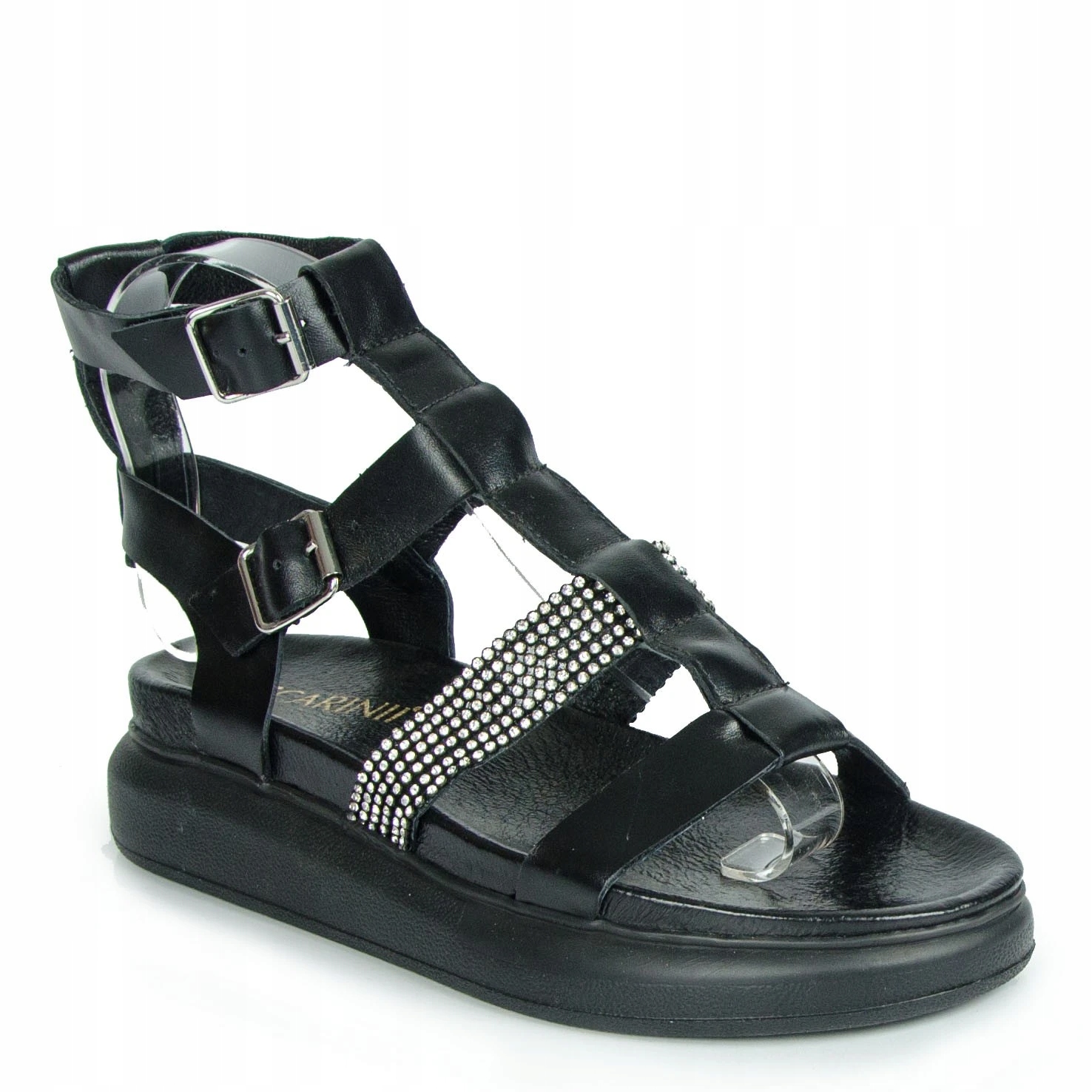 Carinii B8869 Sandály S Zirkony Kůže Lico Černé 37