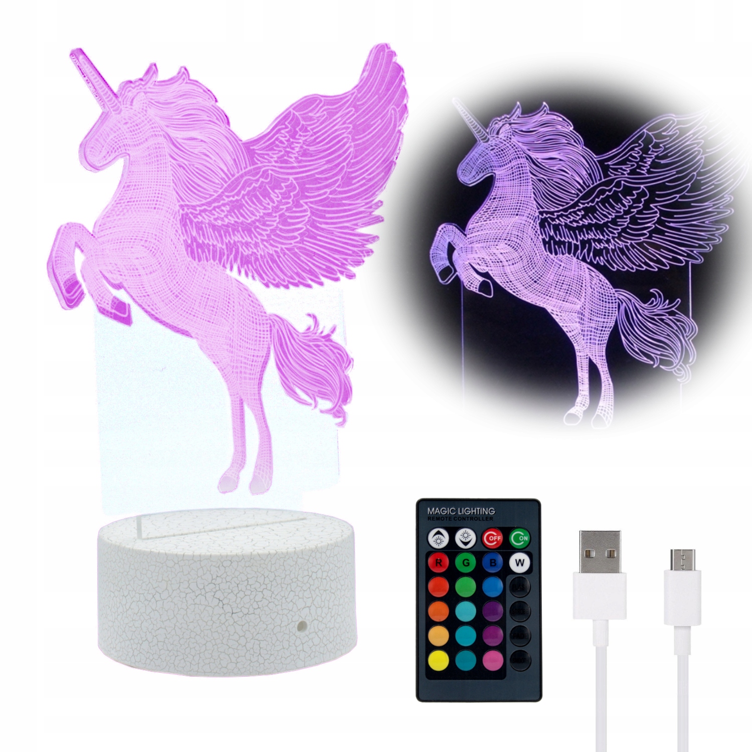 

Nowa Lampka Nocna 3D Led +pilot Jednorożec Koń Usb