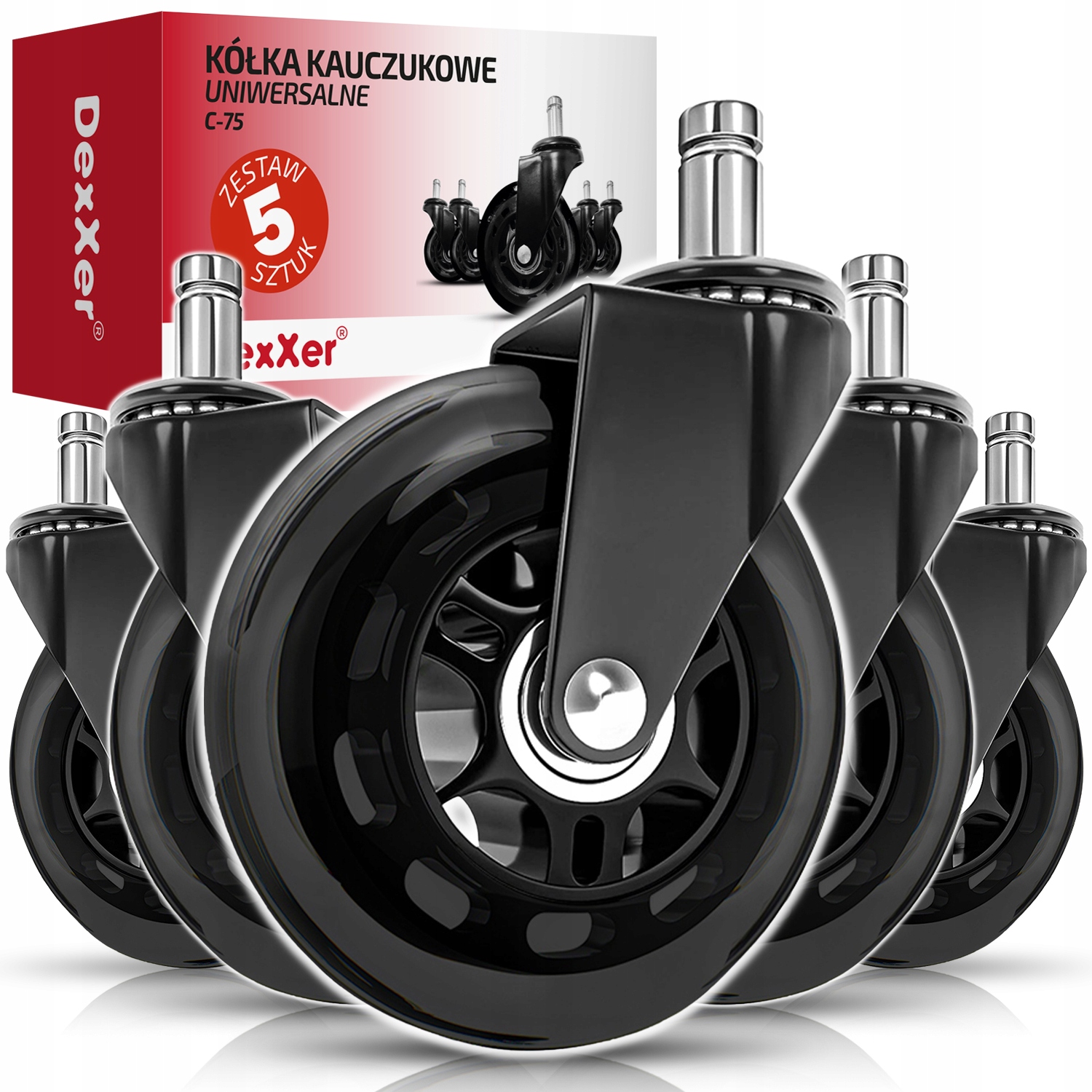 KÓŁKA DO FOTELA Obrotowego Krzesła Kauczukowe Gumowe Łożyskowane 5 SZT 11mm