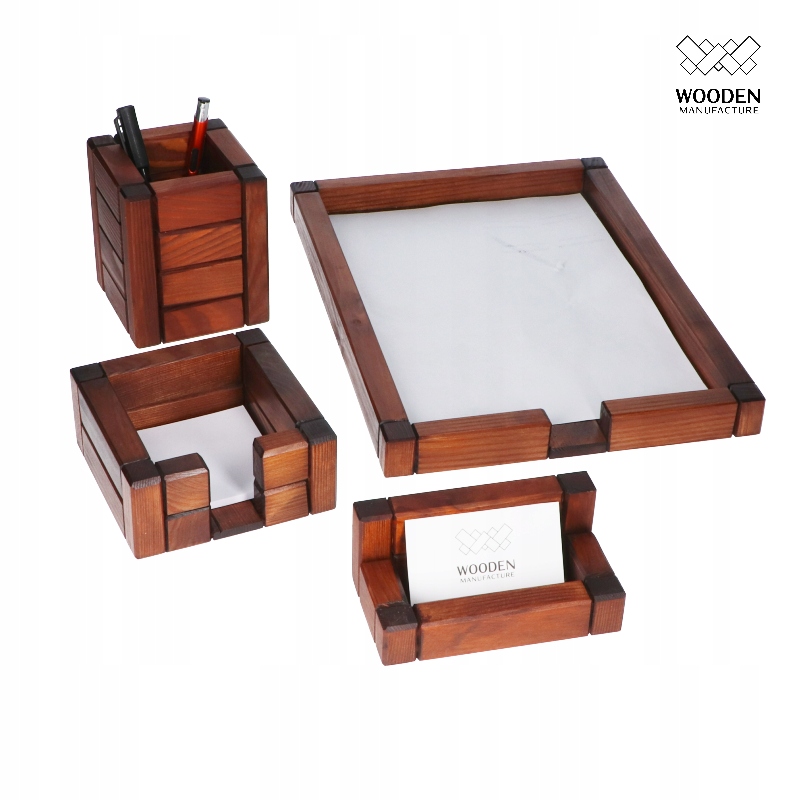 Organizer przybornik na biurko drewniany pojemnik Materiał drewno