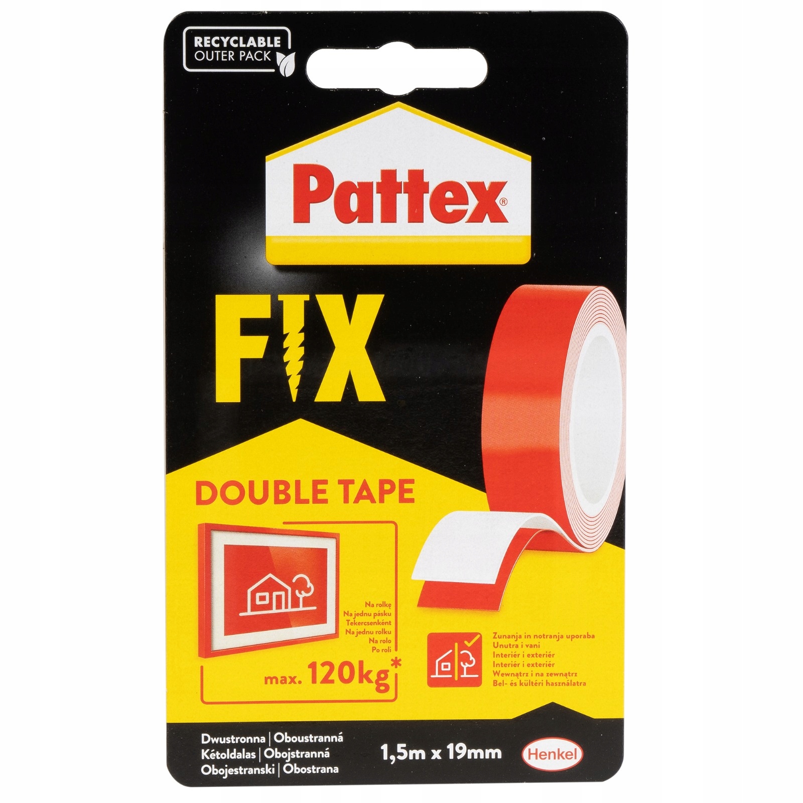 PATTEX TAŚMA DWUSTRONNA MONTAŻOWA FIX DO 120KG MOCNA UNIWERSALNA 1SZT Kod producenta 1486524