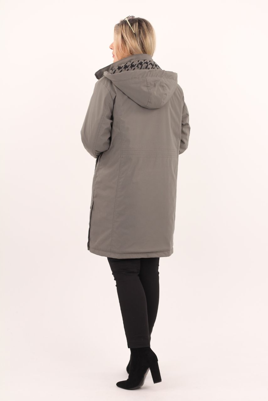 KURTKA DAMSKA PARKA Z KAPTUREM DUŻE ROZMIARY PRZEJŚCIOWA DŁUGA ELEGANCKA Kolor szary