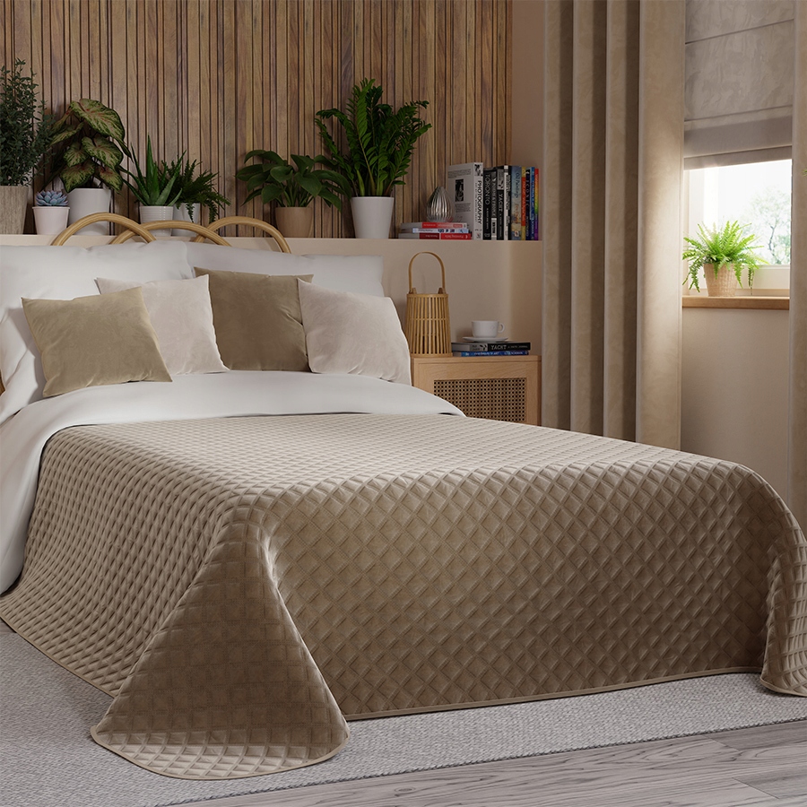 Velvi Přehoz na postel, 220 x 240 cm, tmavě béžová barva