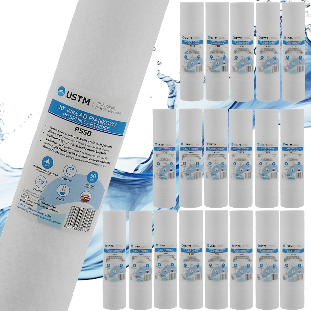 Filtr do wody filtrujący wkład piankowy 50 mik PS50 Ustm X 20 Sztuk