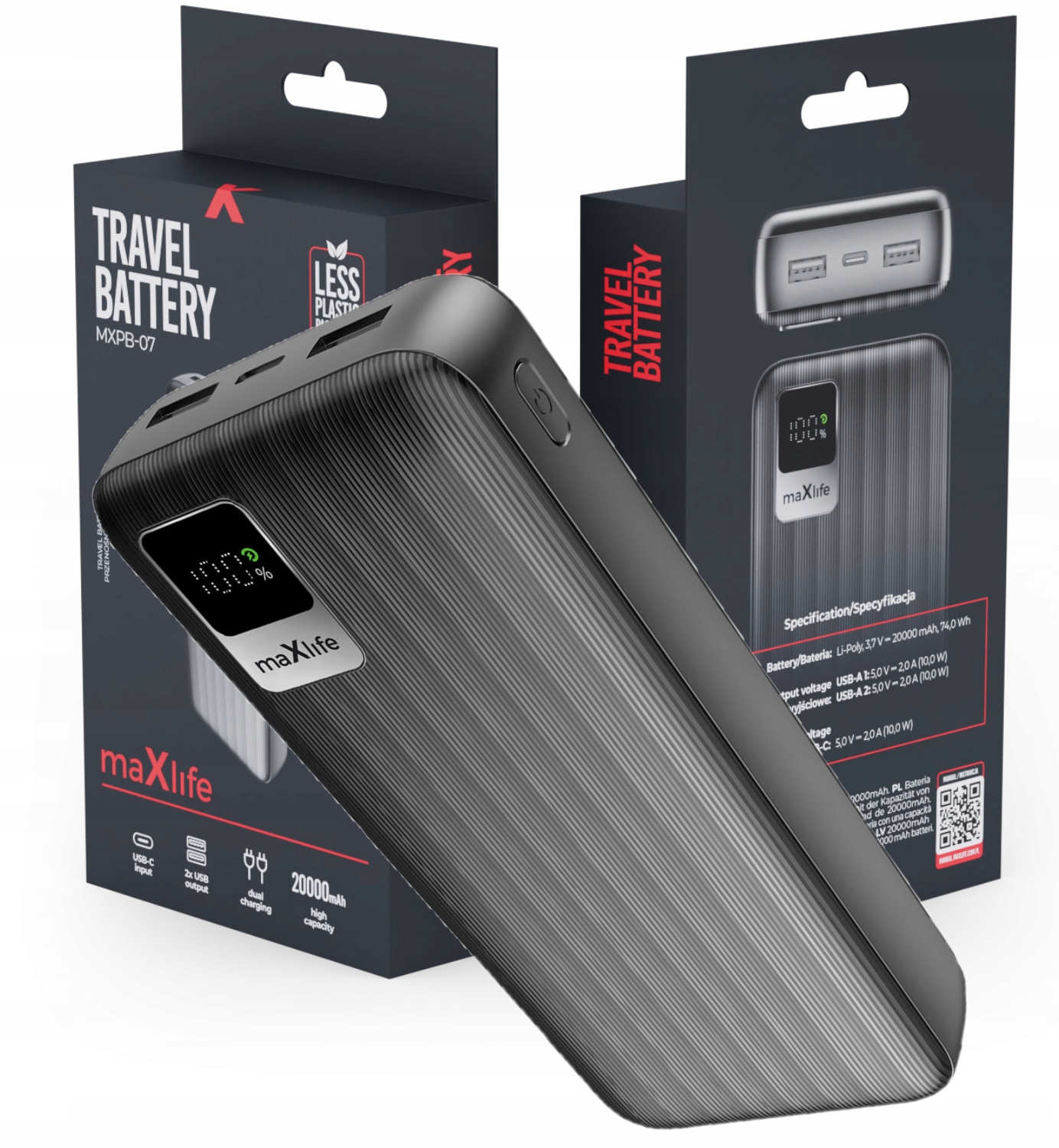 Maxlife power bank Mxpb- 07 20000 mAh czarny Maxlife