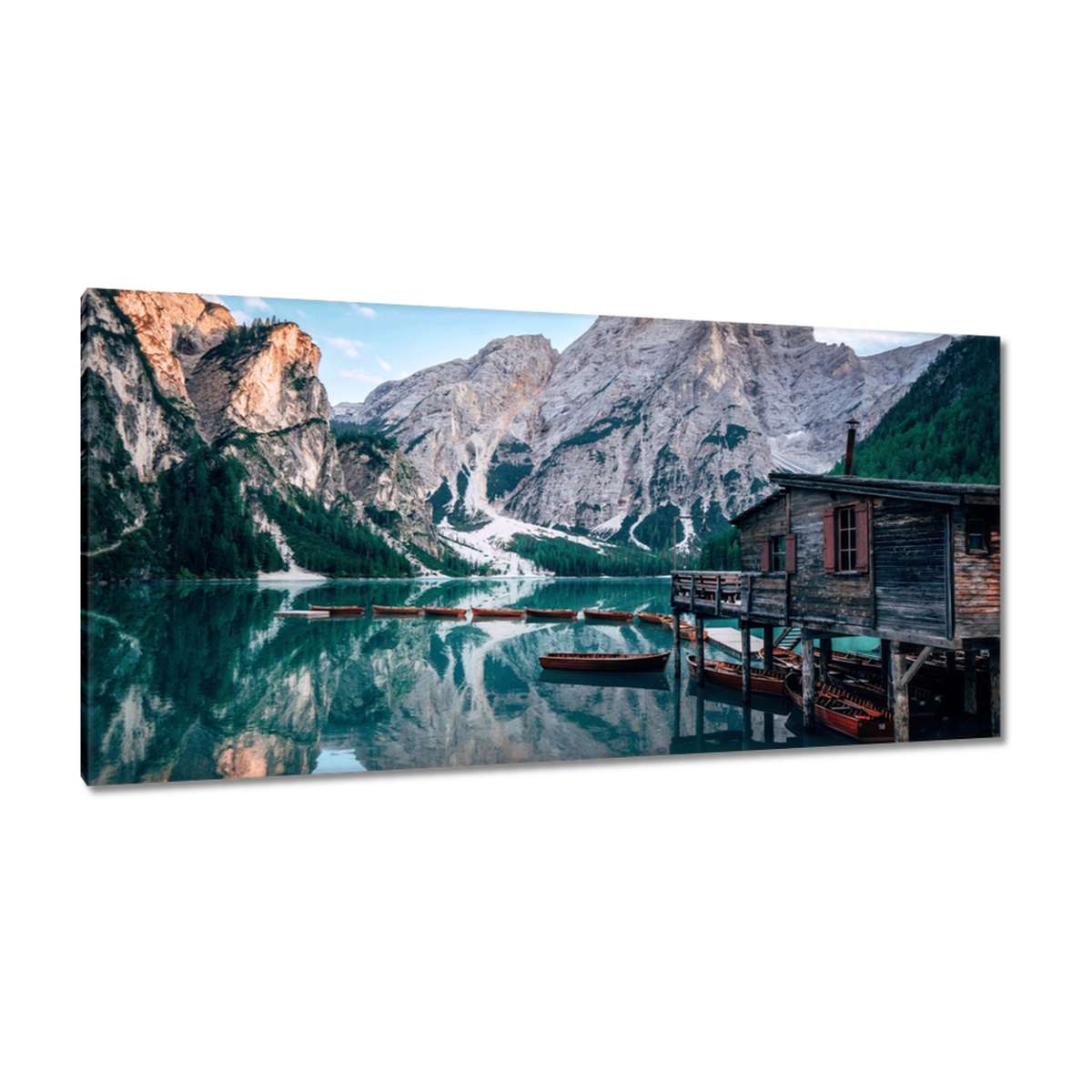Obrazy 115x55 Horské jezero a chalupa