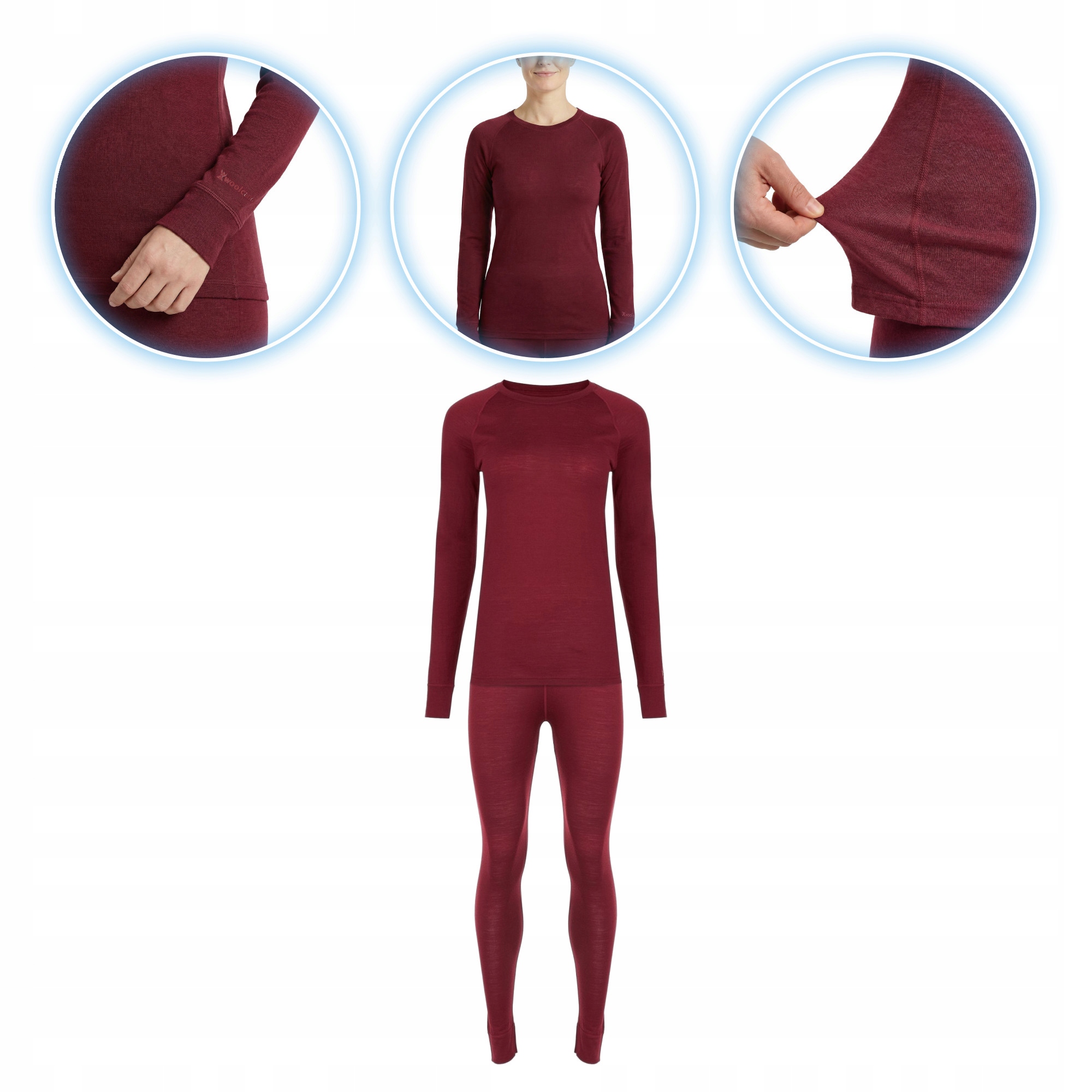 Sada dámského termoaktivního spodního prádla Merino Woolcano SET0543 vínová S