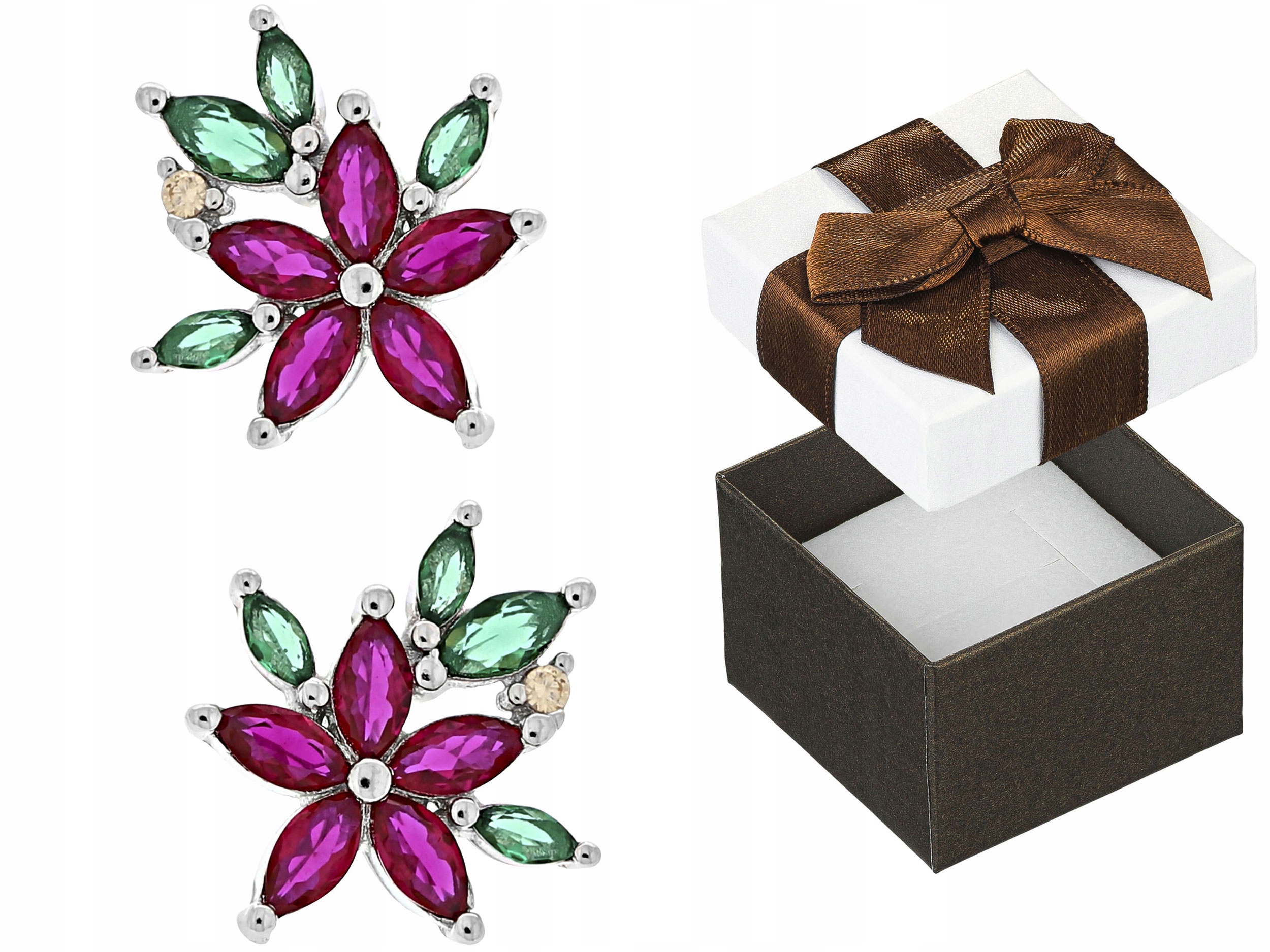 Stříbrné Náušnice Puzetky Kytičky s Zirkony Barevné Květiny Rhodiované Stříbro 925