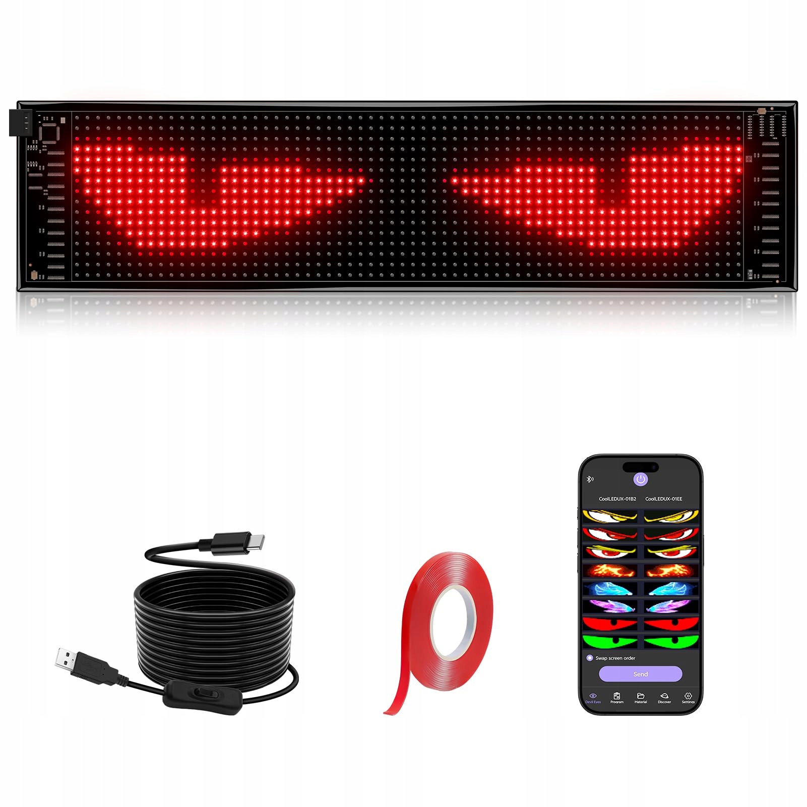 Jdvootd Flexibilní Led tabule 59 x 12 cm, programovatelný Bluetooth displej