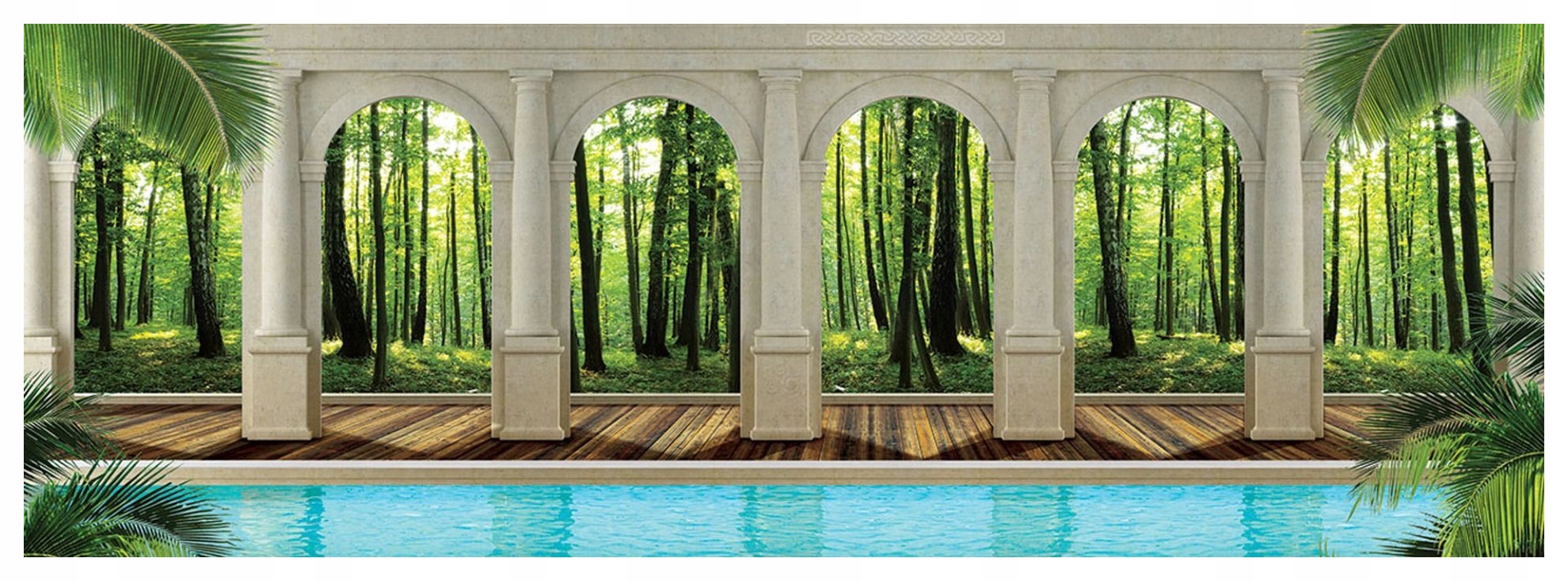 Fototapeta Oblouky Les Bazén Slunce Voda Klid Svěžest Relaxace 624x219 lepidlo