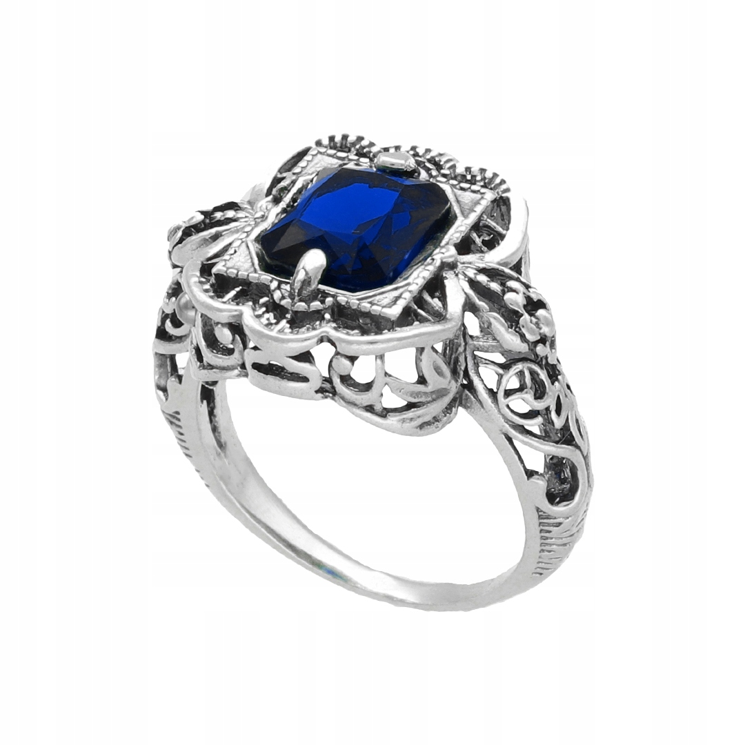 Efektní prstýnek se safírovým zirkonem a oxidovaným stříbro vel.