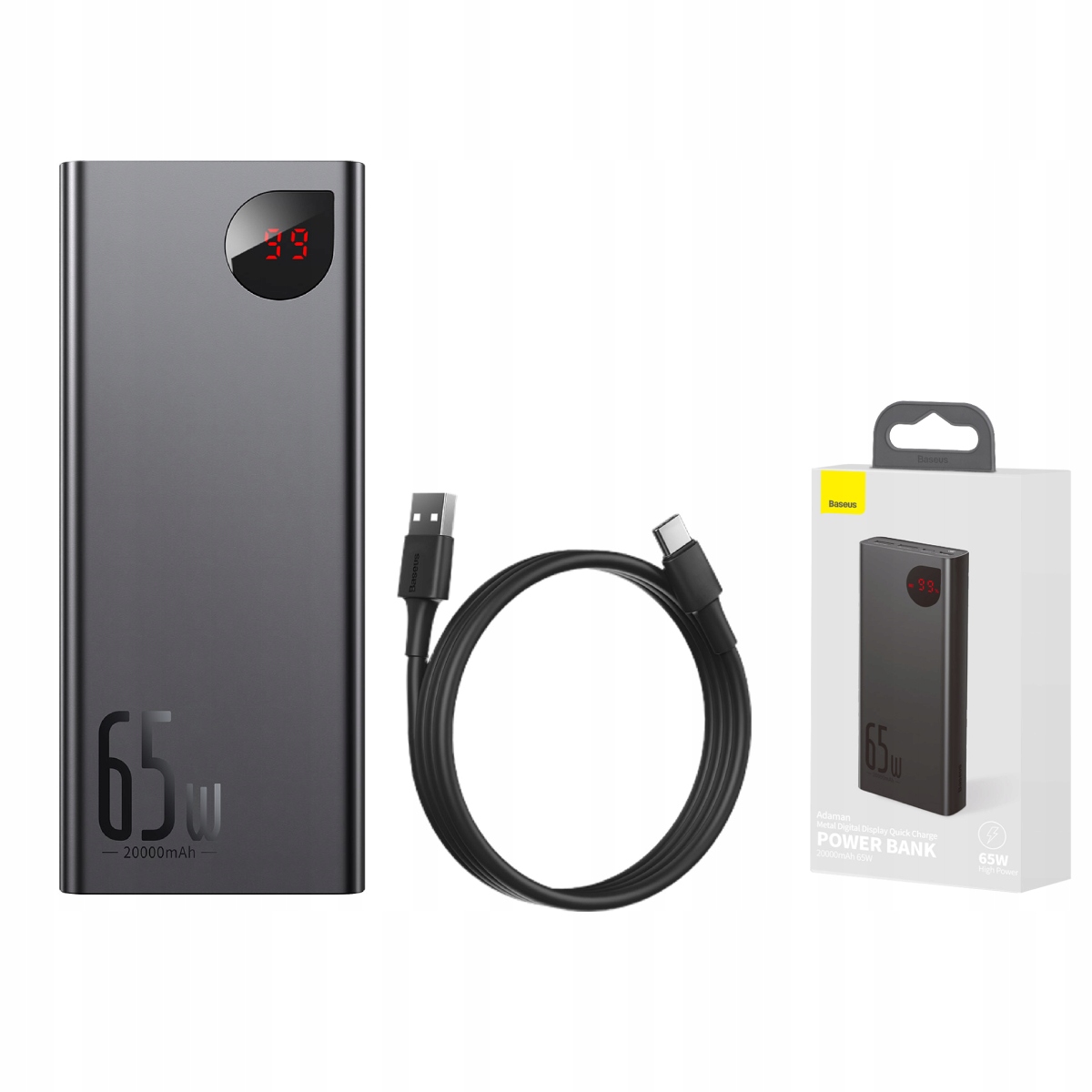 

Baseus Powerbank 20000mAh 65W Pd/qc 3.0 kabel