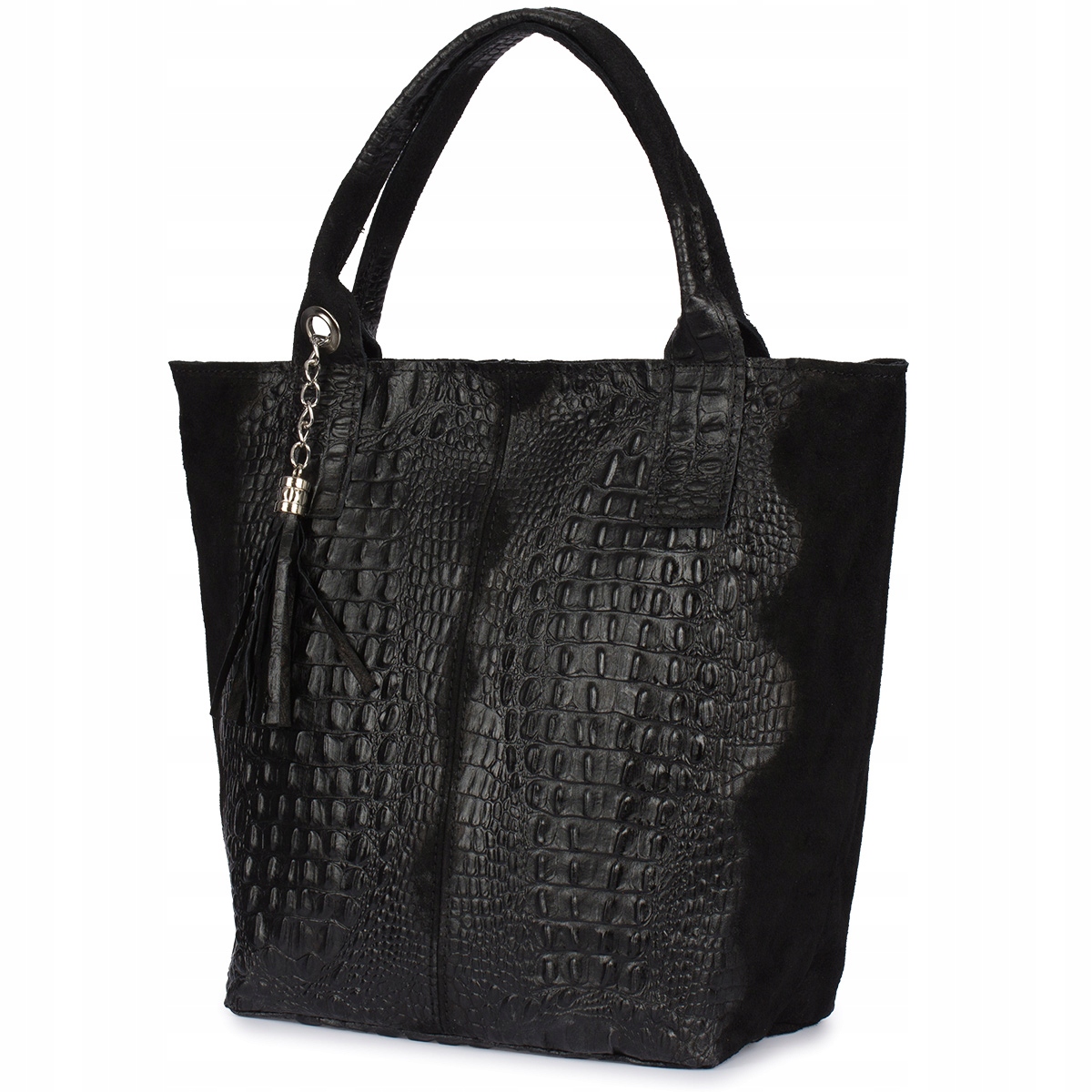 Kožená taška dámská shopper na zip velká A4 s italskou kosmetickou taštičkou