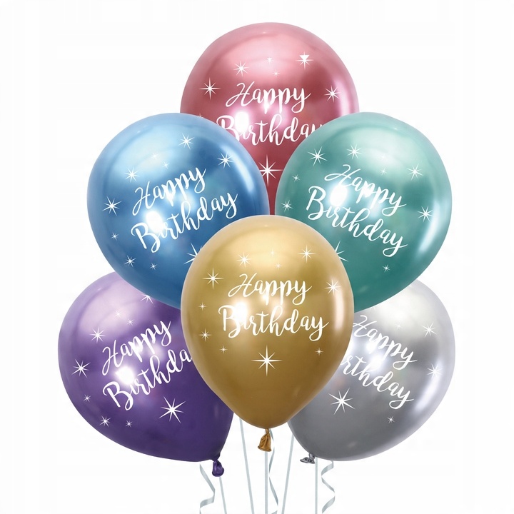 

Balony Happy Birthday 12cali mix kolor chrom 6szt