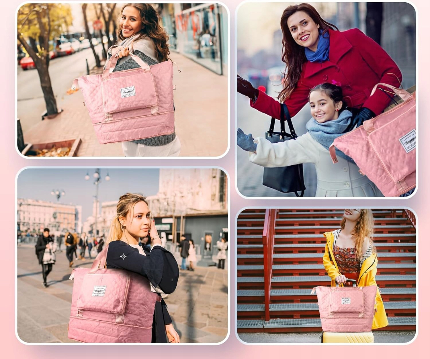 TORBA PODRÓŻNA CODZIENNA BAGAŻ PODRĘCZNY DO SAMOLOTU SKŁADANA WODOODPORNA Model RÓŻOWY PODWÓJNE DNO