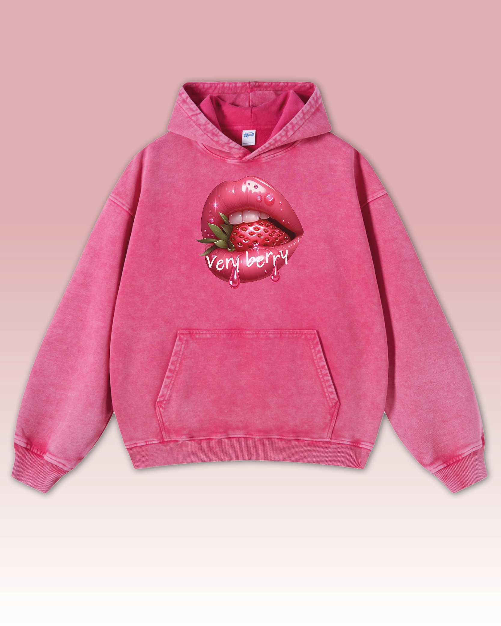 Velká Mikina Very Berry s motivem Washed Lips, jahodově smyslná Jahoda , velikost XL