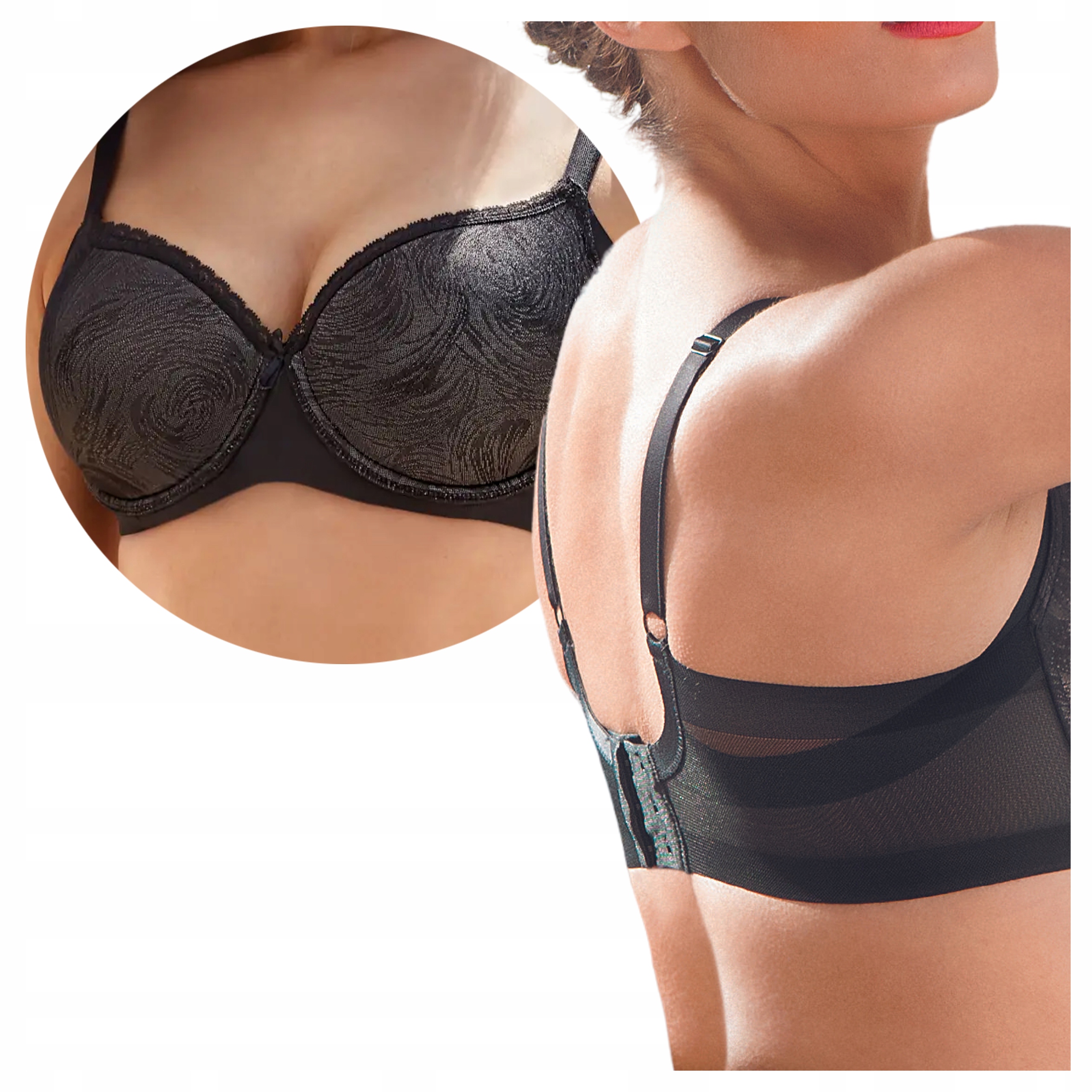 Biustonosz Usztywniany Gładki Modelujący Boki Codzienny Czarny 105C