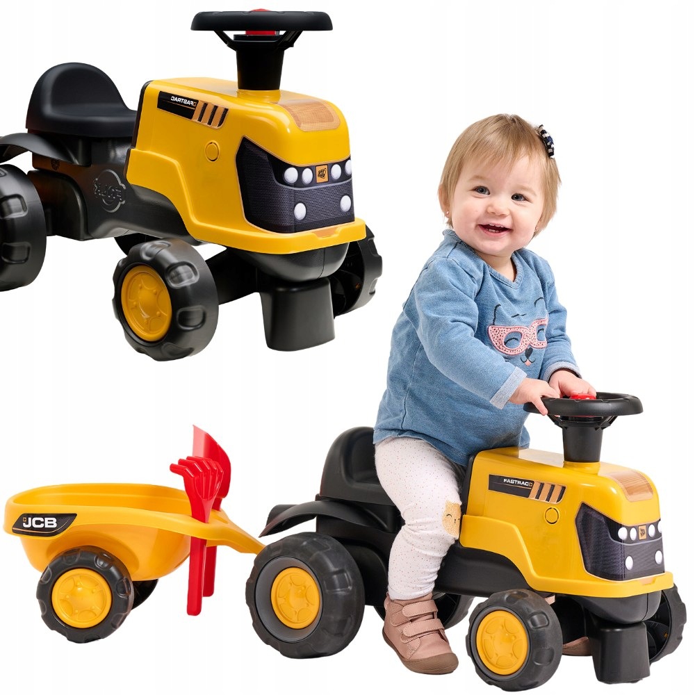 Jeździk Traktor z Przyczepą Jcb Łopatka Grabki Z Klaksonem Od 1-3 Lat Falk