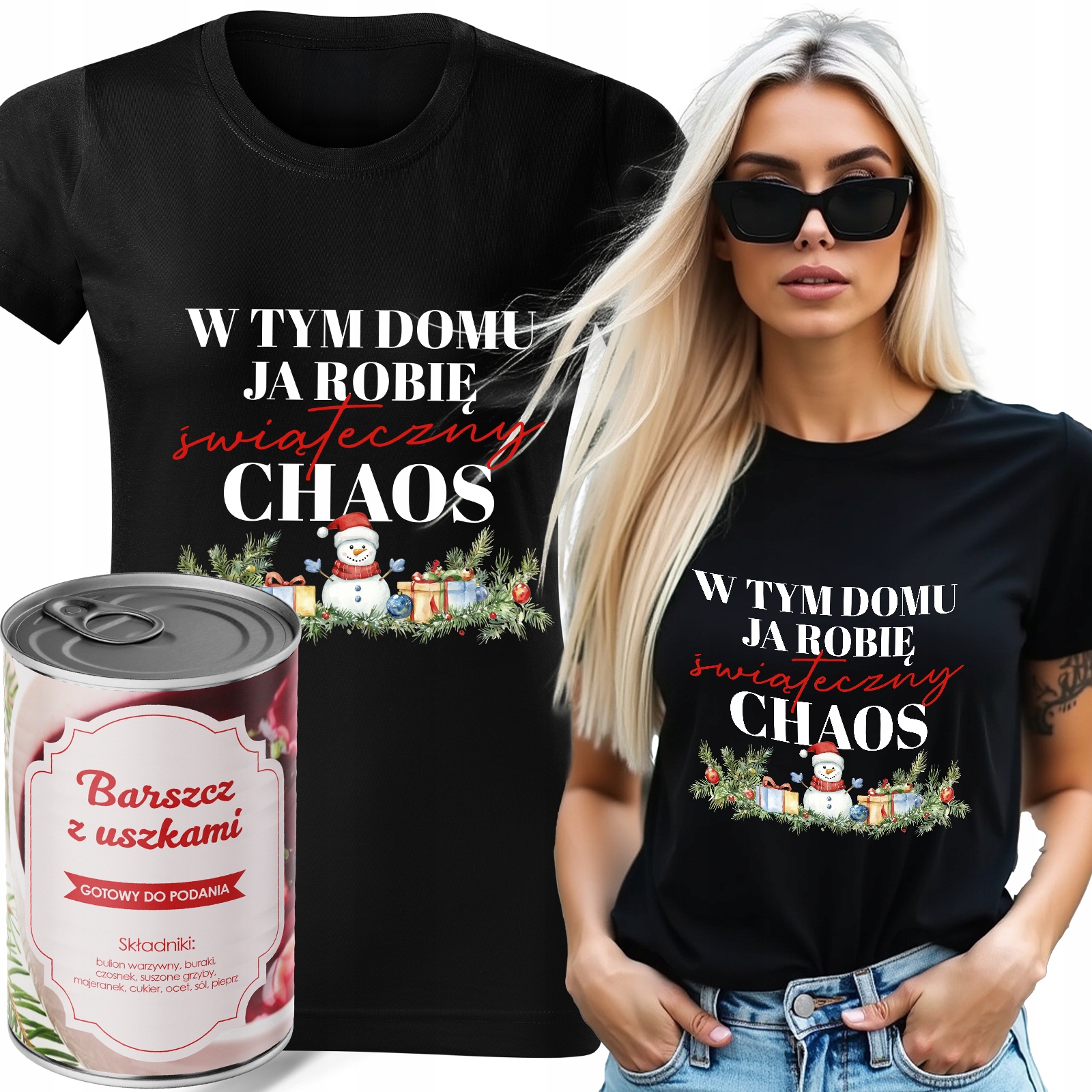 Tričko Boršč Tričko Canned, Černé Dárek Christmas Chaos, XL