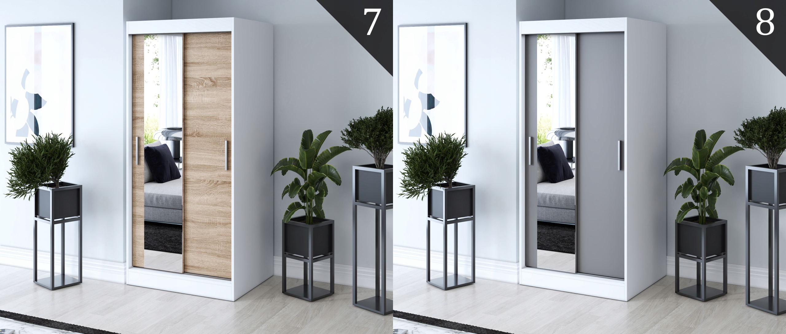 Szafa Przesuwna 90 ARTISAN Garderoba Lustro Głębokość mebla 60 cm