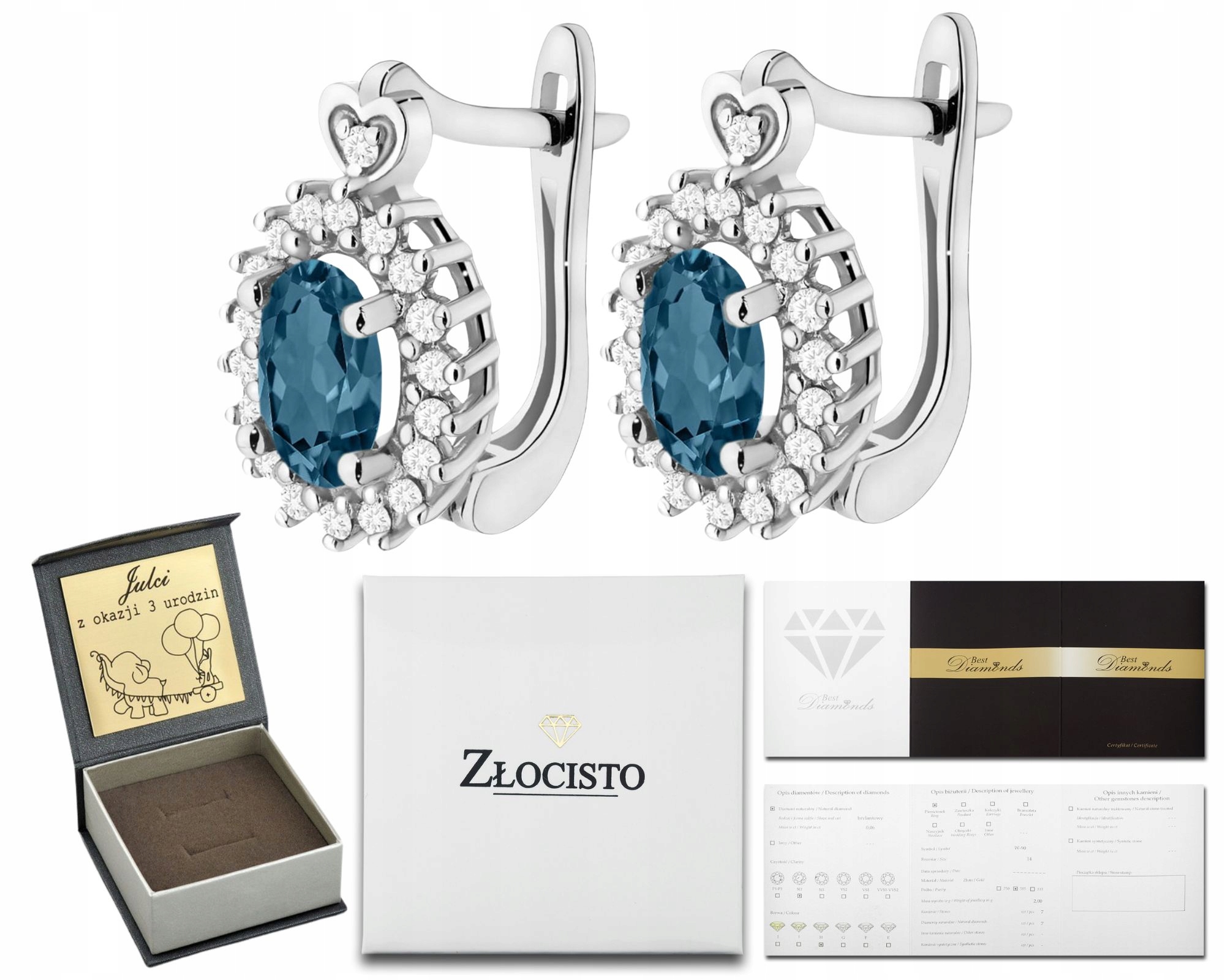 Bílé Zlato Náušnice S Topazem London Blue Anglické Zapínání Na Brilianty