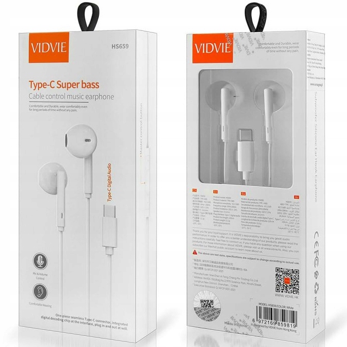 SŁUCHAWKI WBUDOWANY MIKROFON VIDVIE WYJŚCIE TYPE-C SUPER BASS Marka VIDVIE