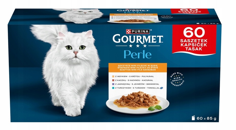 Karma mokra dla kota Purina Gourmet Perle mini fileciki mix smaków 60x85g .