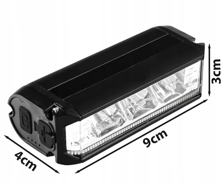 LAMPKA ROWEROWA PRZEDNIA NA KIEROWNICĘ OŚWIETLENIE LED AKUMULATOR USB 900LM Kolor dominujący czarny