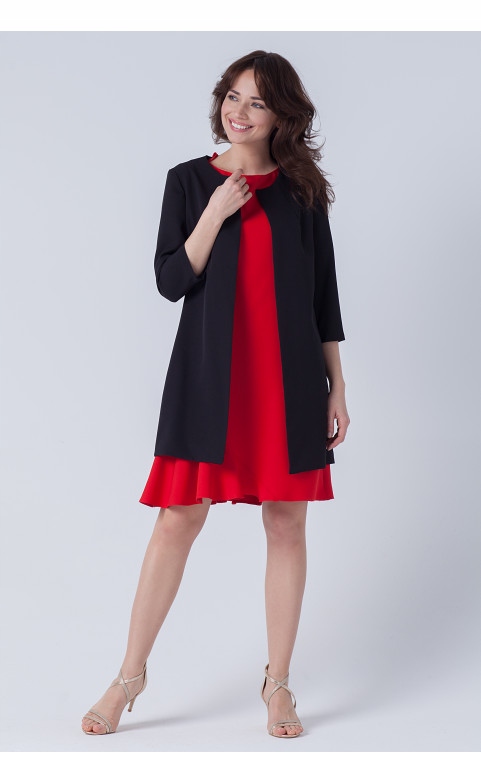 

Wizytowy Płaszcz Długi Prosty Żakiet Czarny 40