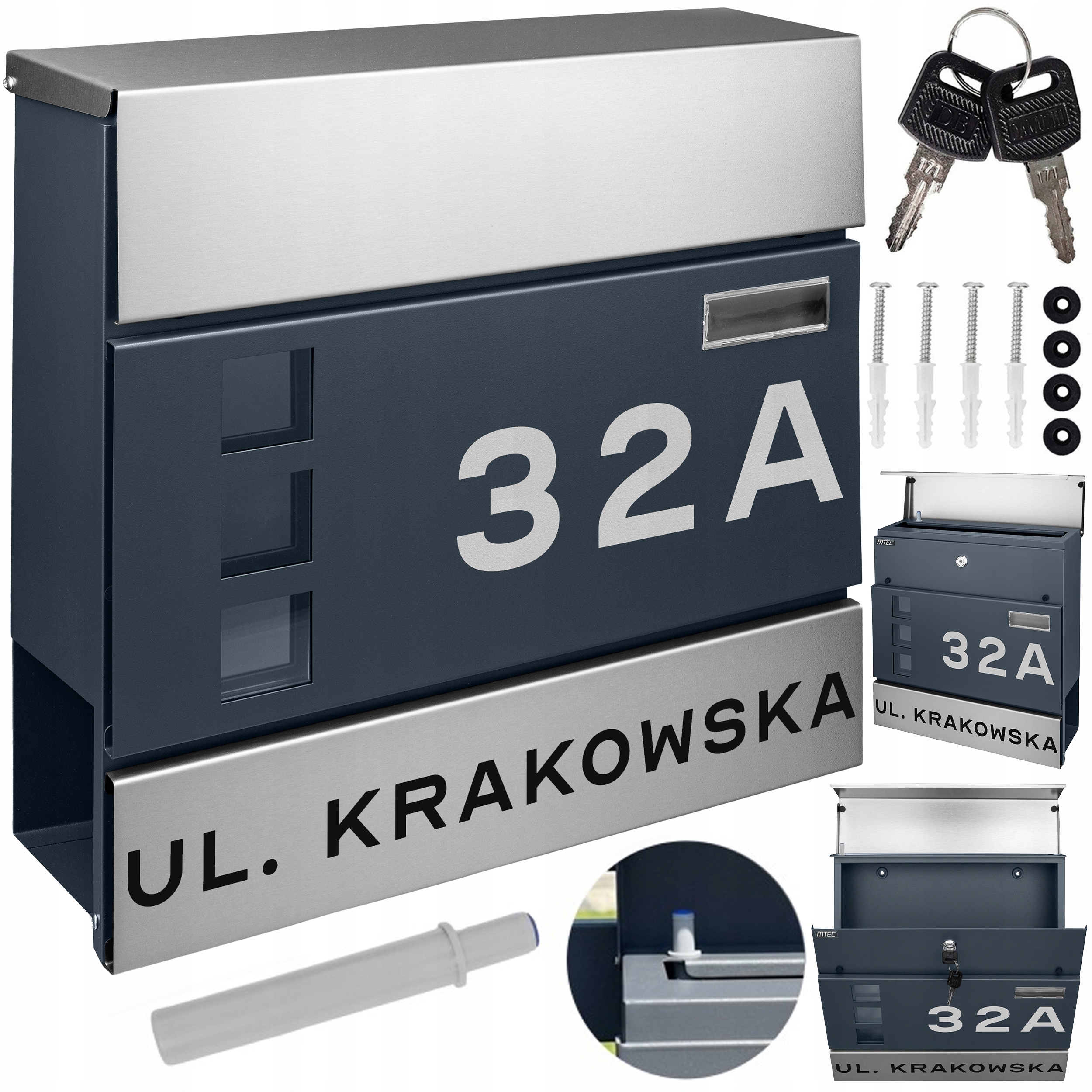 Poštovní Schránka S Adresou A Nápisem Antracitová Poštovní Velká na A4 RAL7016