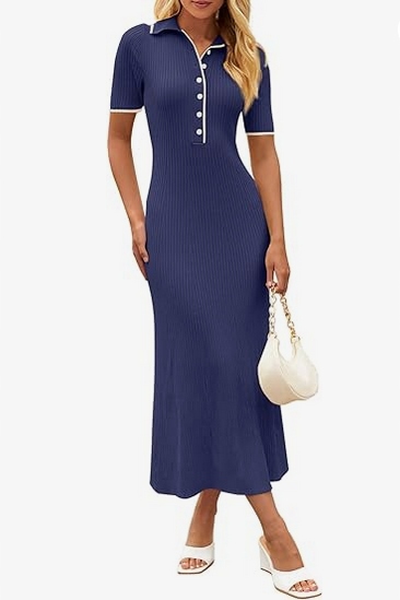 Dámské dlouhé šaty s krátkým rukávem tmavě modré L